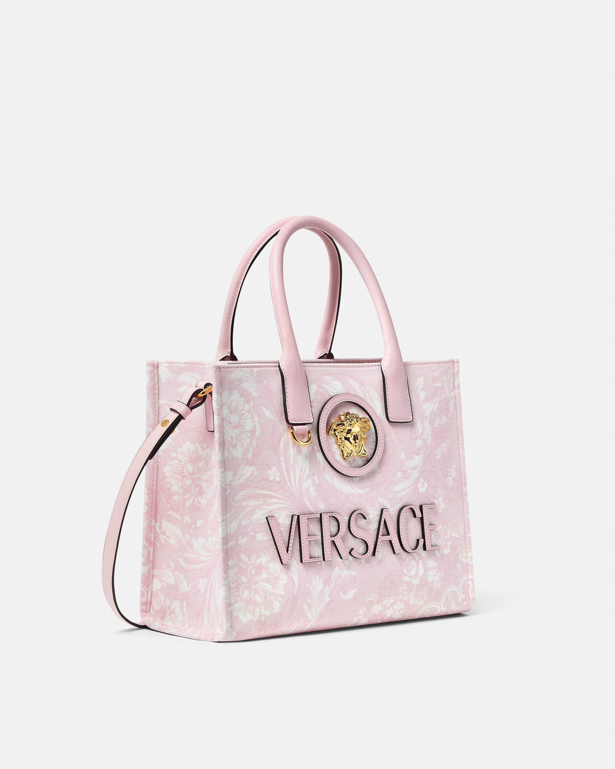 La Medusa Printed Small Canvas Tote White,Gold | VERSACE US