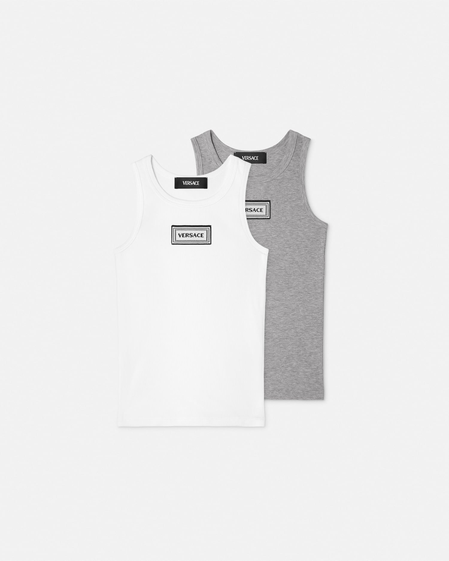 Versace 90s Vintage Logo Kids Tank Top 2-pack In Blanc+argent