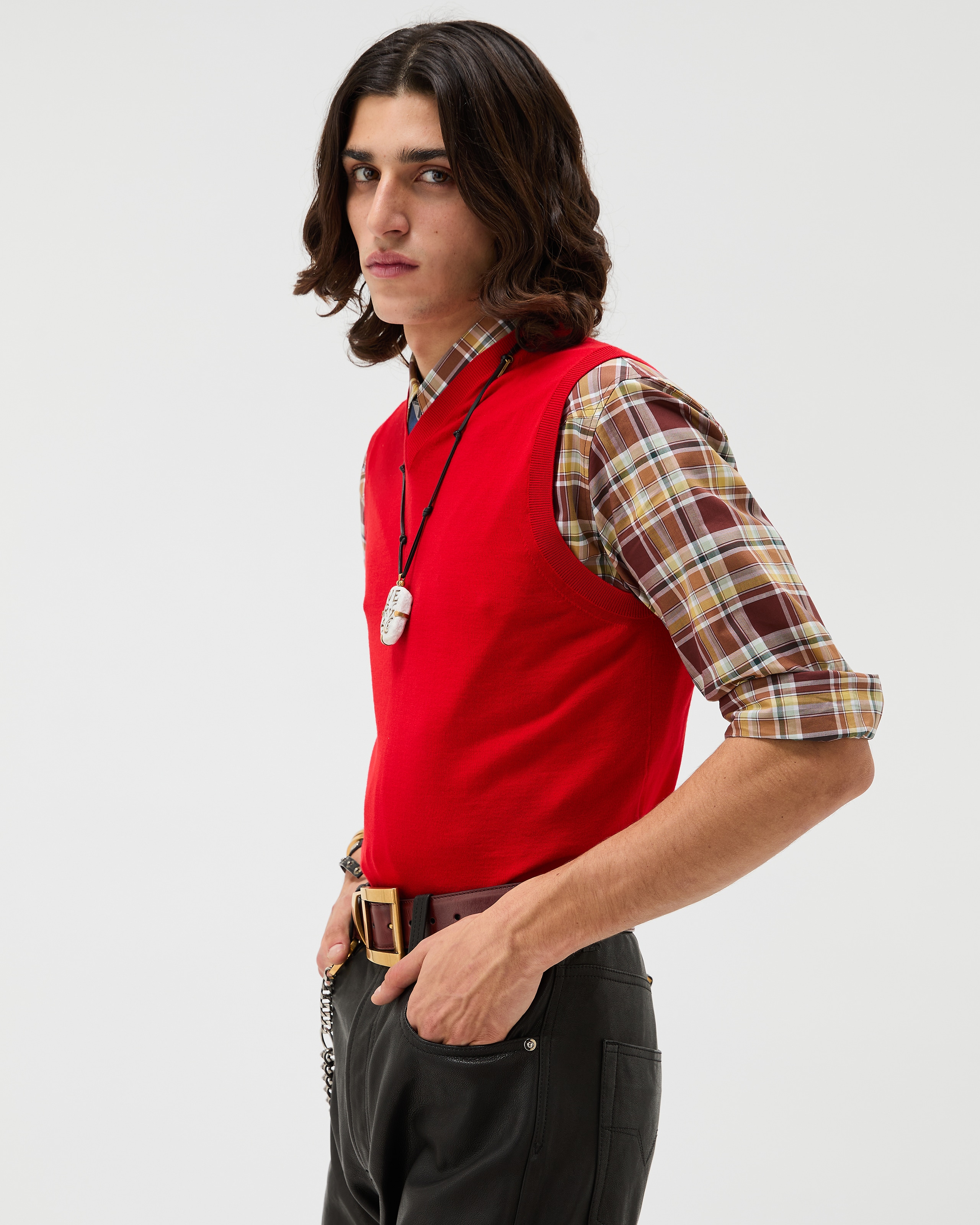 Embroidered Wool Knit Vest Red | VERSACE US