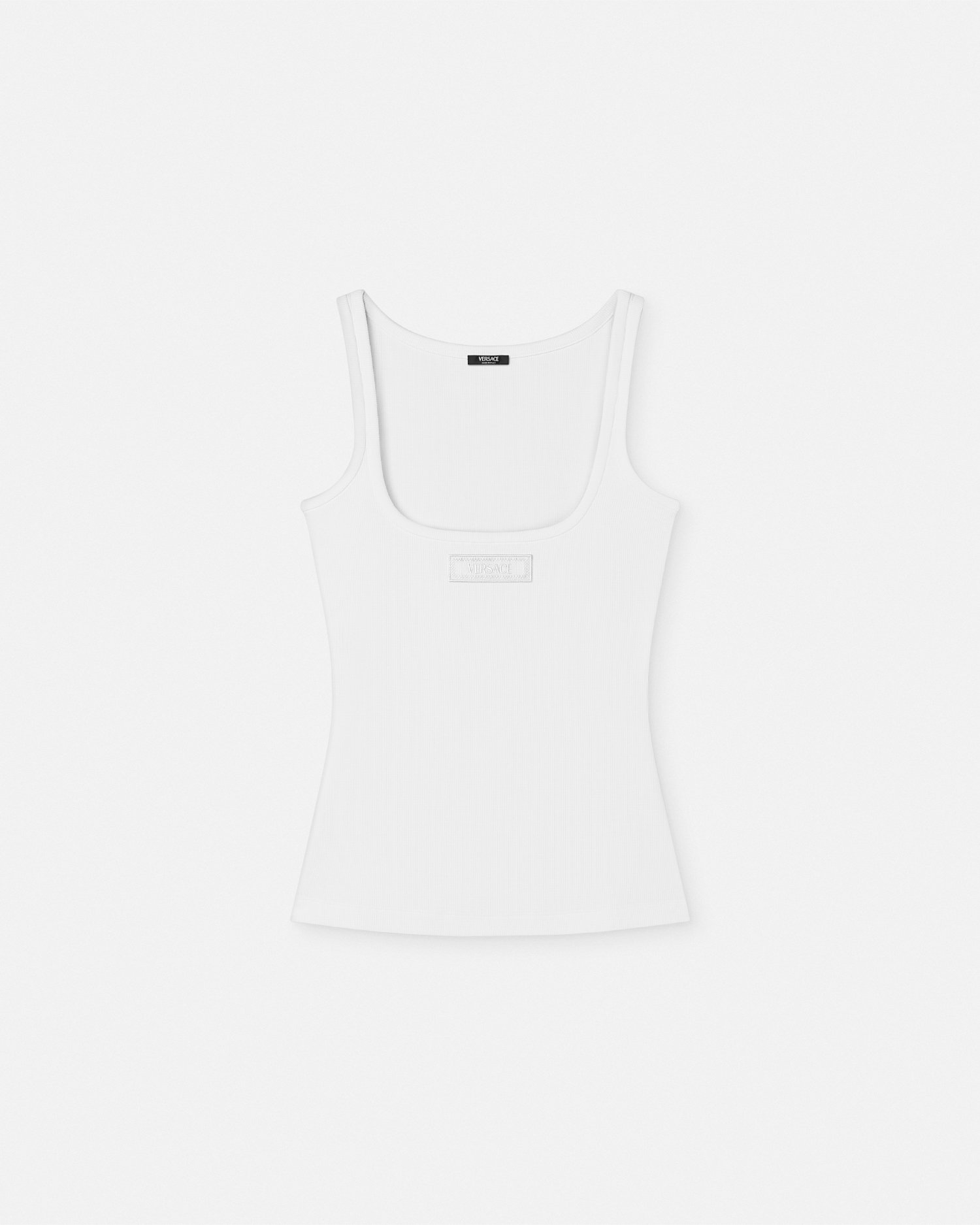 Versace 90s Vintage Logo Ribbed Knit Tank Top In White