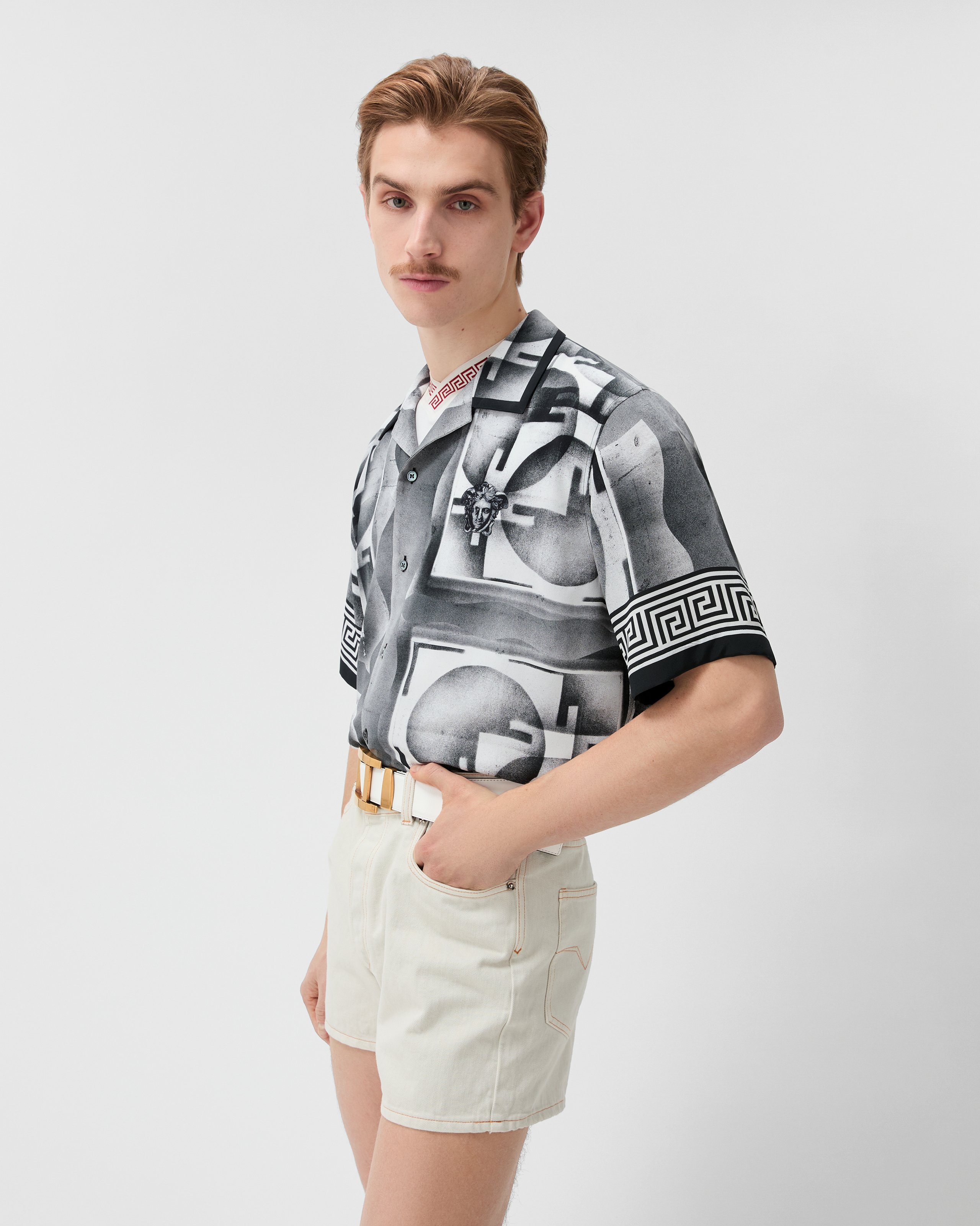 Printed Crêpe De Chine Silk Shirt Black | VERSACE