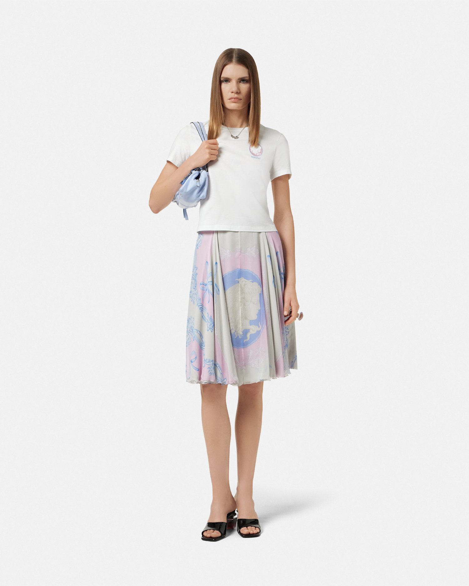 Versace Medusa Cameo Foulard Silk Creponne Skirt In Print