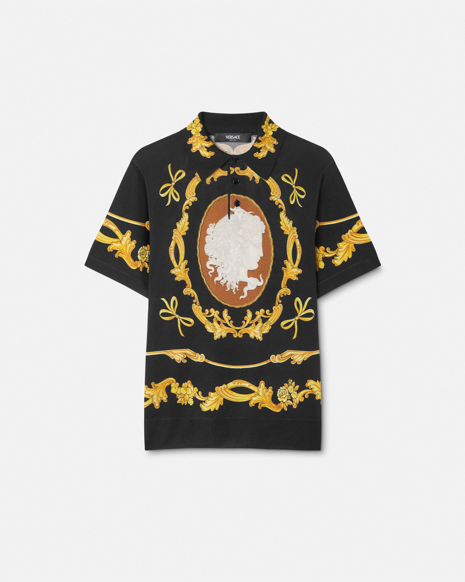 Versace Polo Cameo En Soie In Black+print