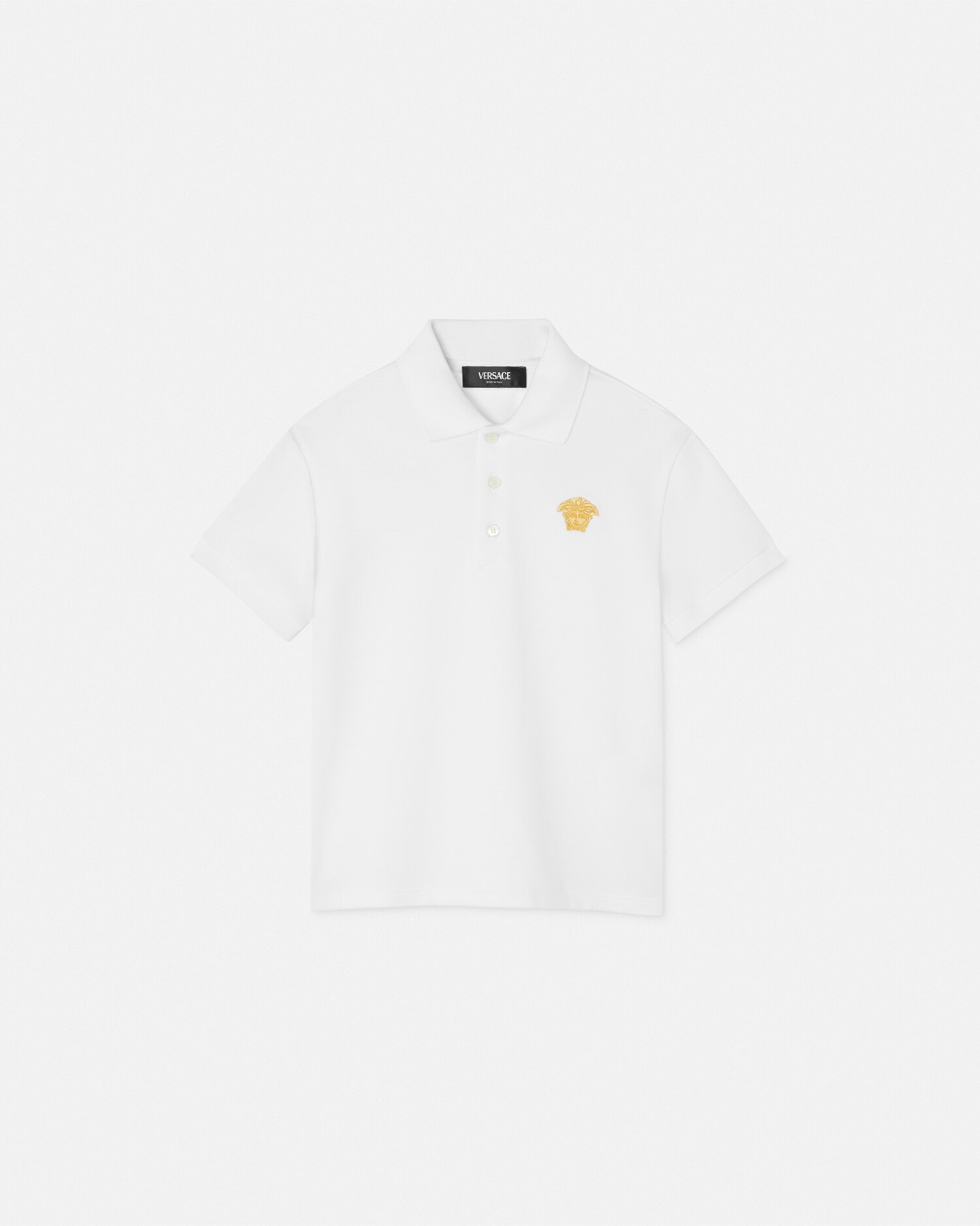 Shop Versace Embroidered Medusa Kids Polo Shirt In White+print