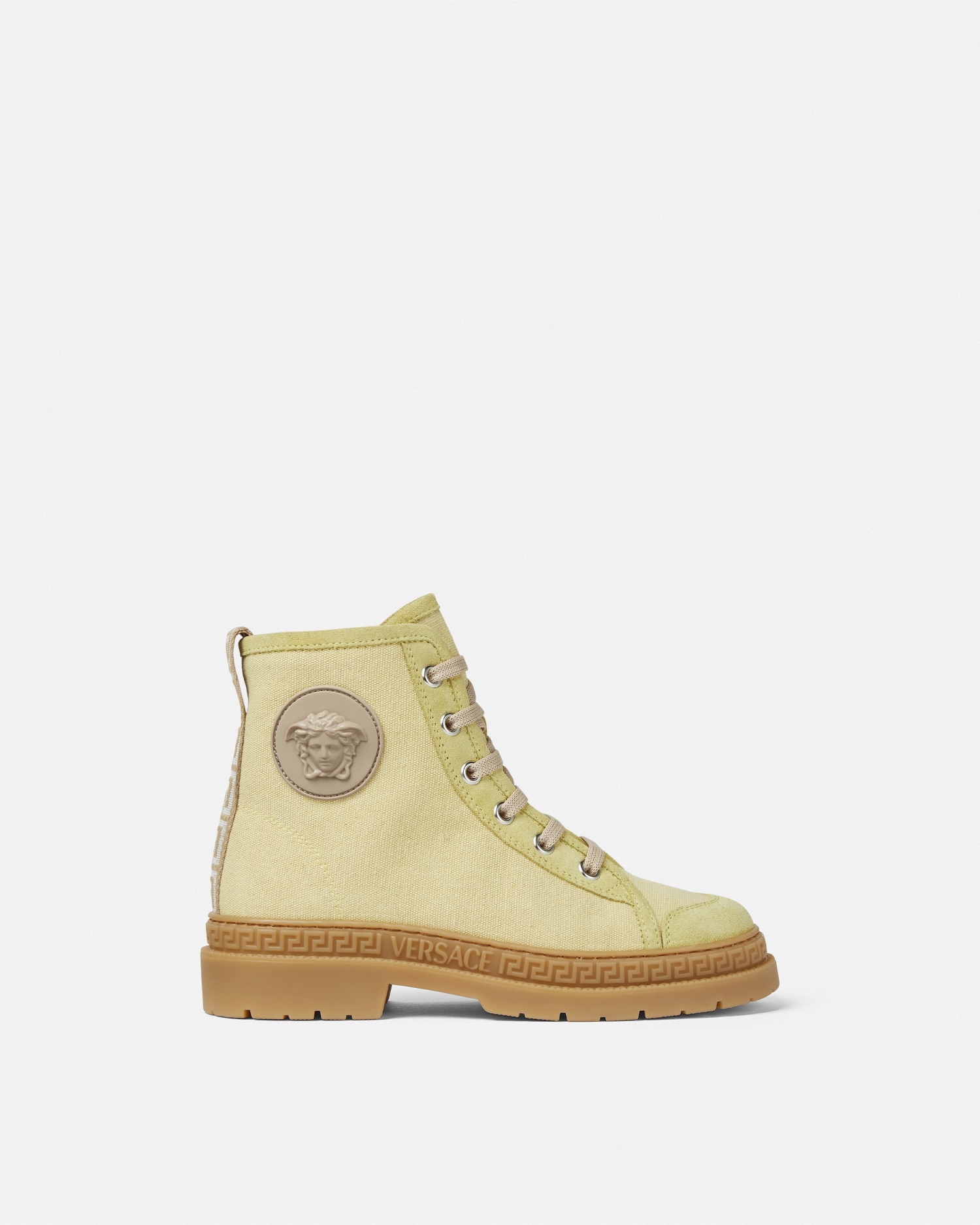 Versace La Medusa Canvas Kids Boots In Yellow