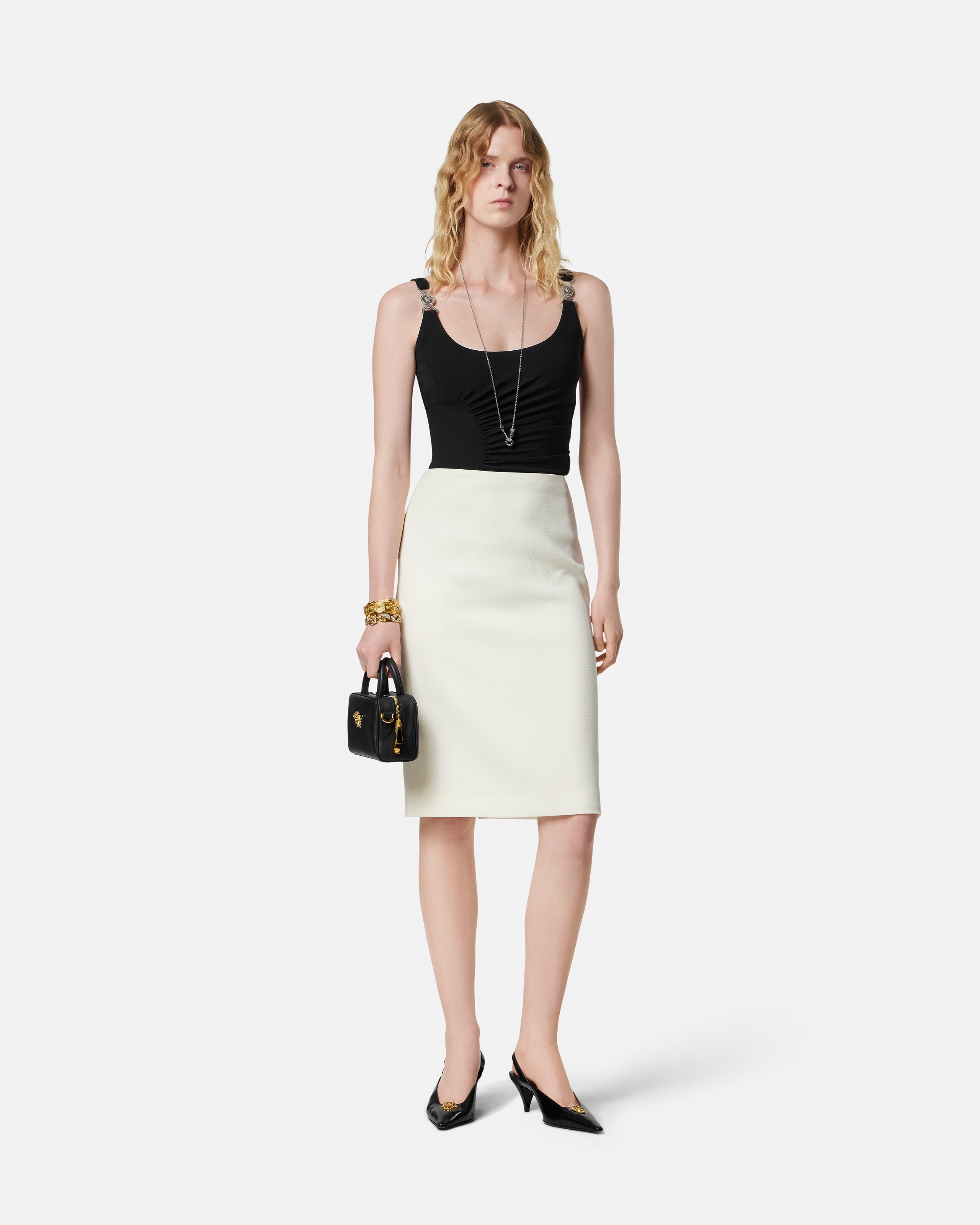 Versace Stretch Crêpe Jersey Bodysuit In Black