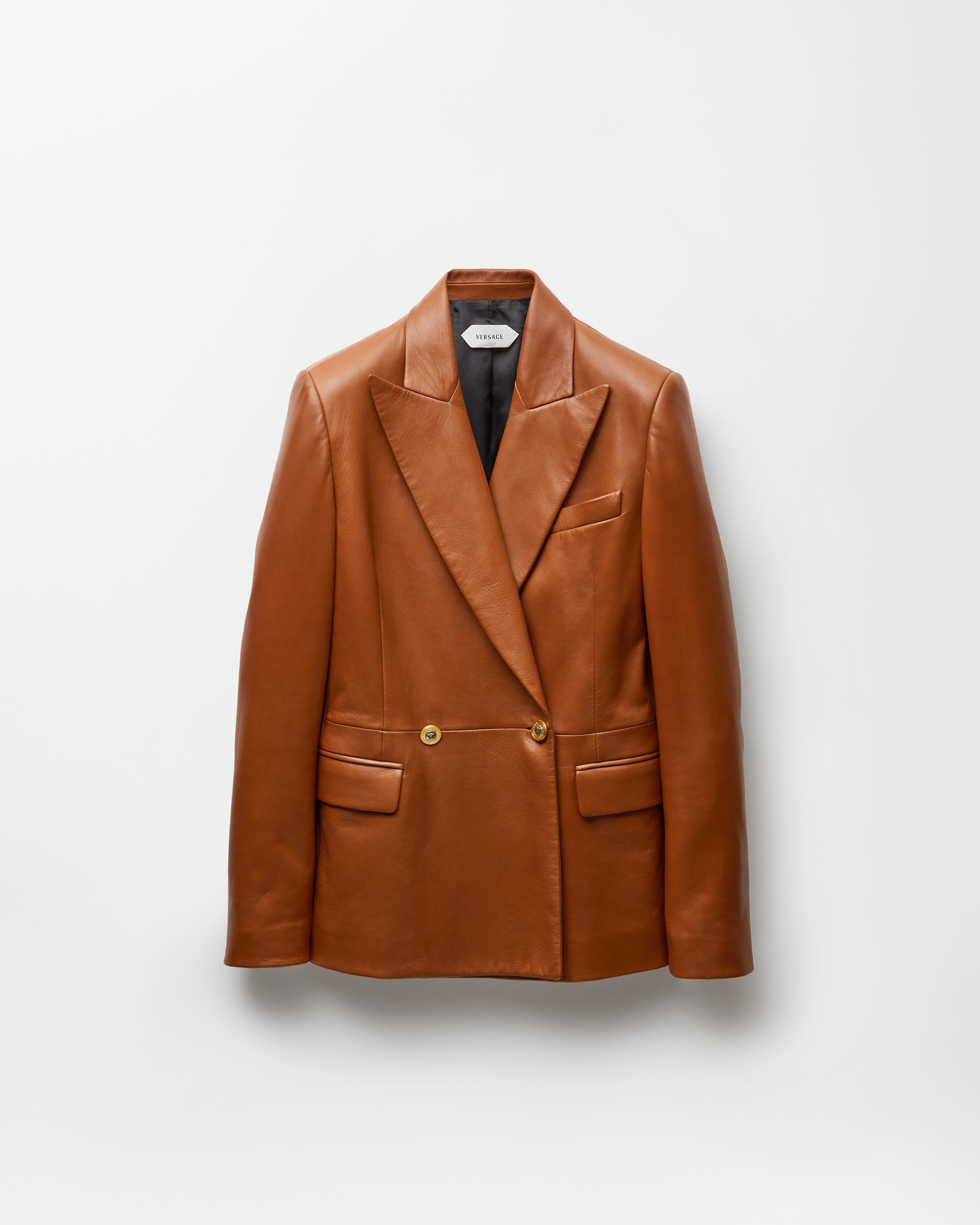 Versace Blazer En Cuir Nappa Plongé In Brown