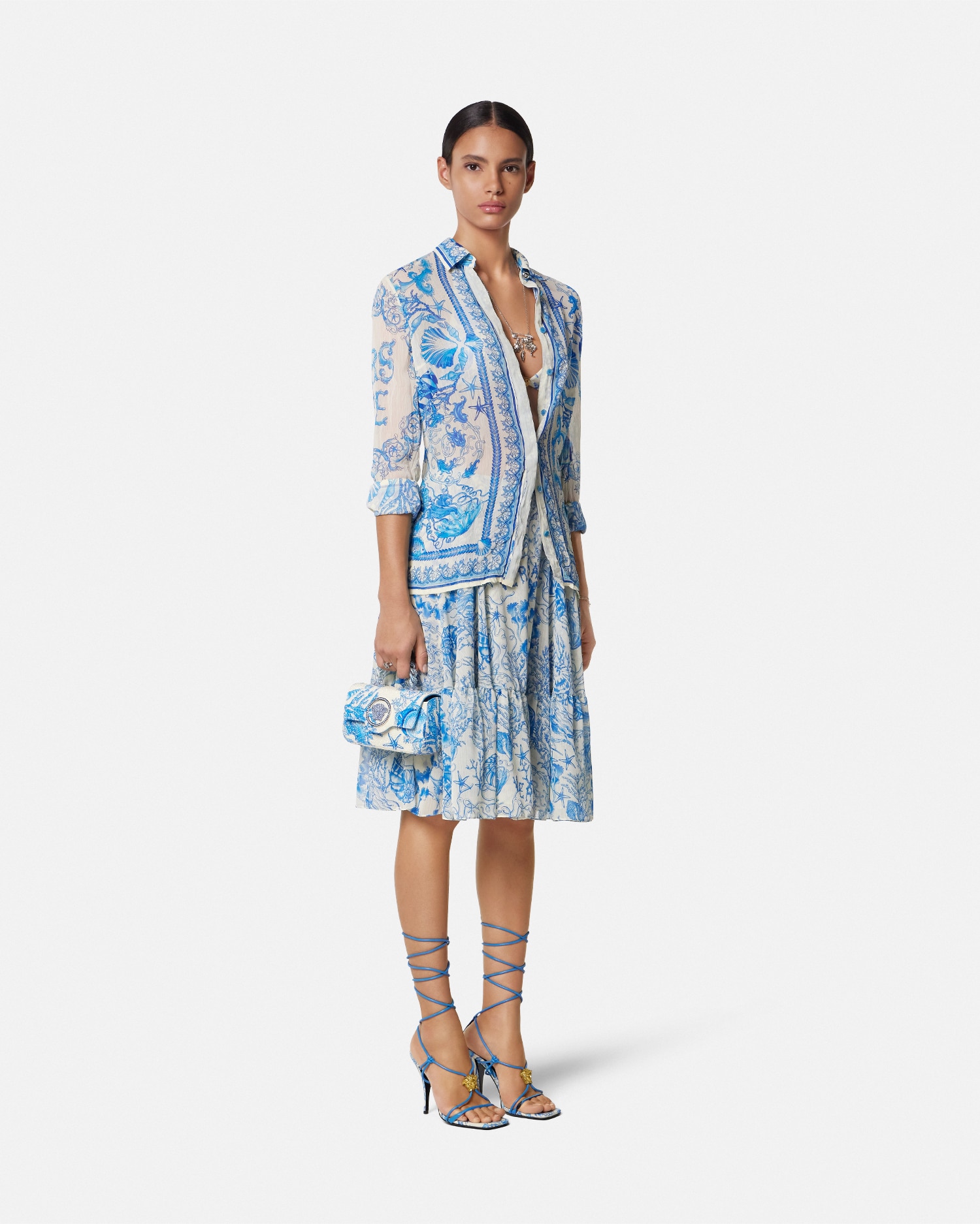 Versace Jupe Midi En Crêpe Fluide Underwater Barocco