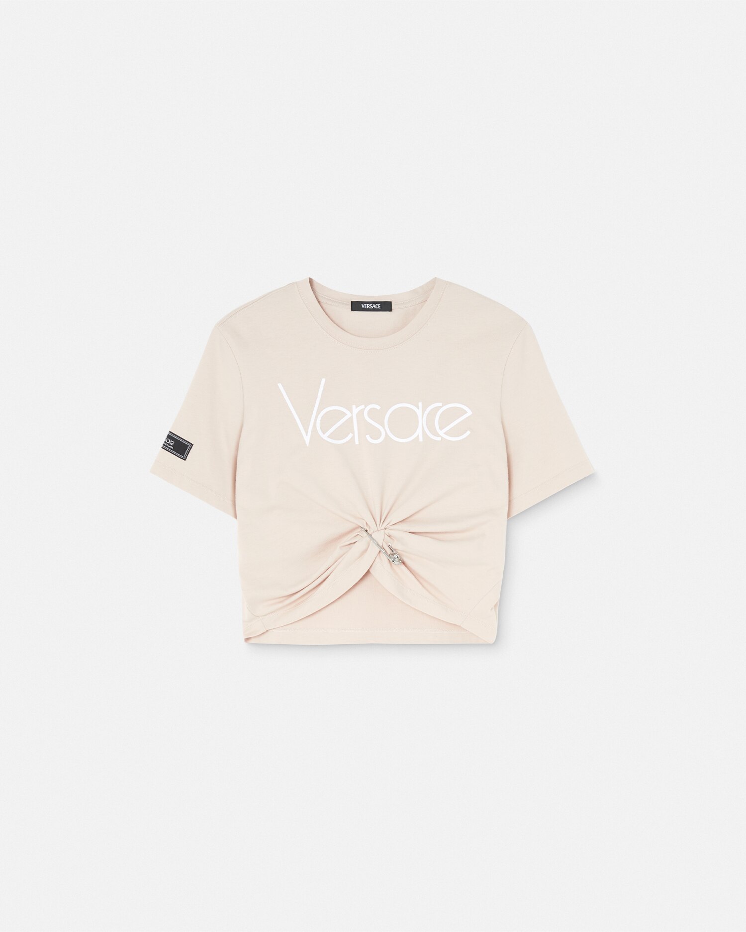 Versace Embroidered Logo T-shirt With Safety Pin Detail In White