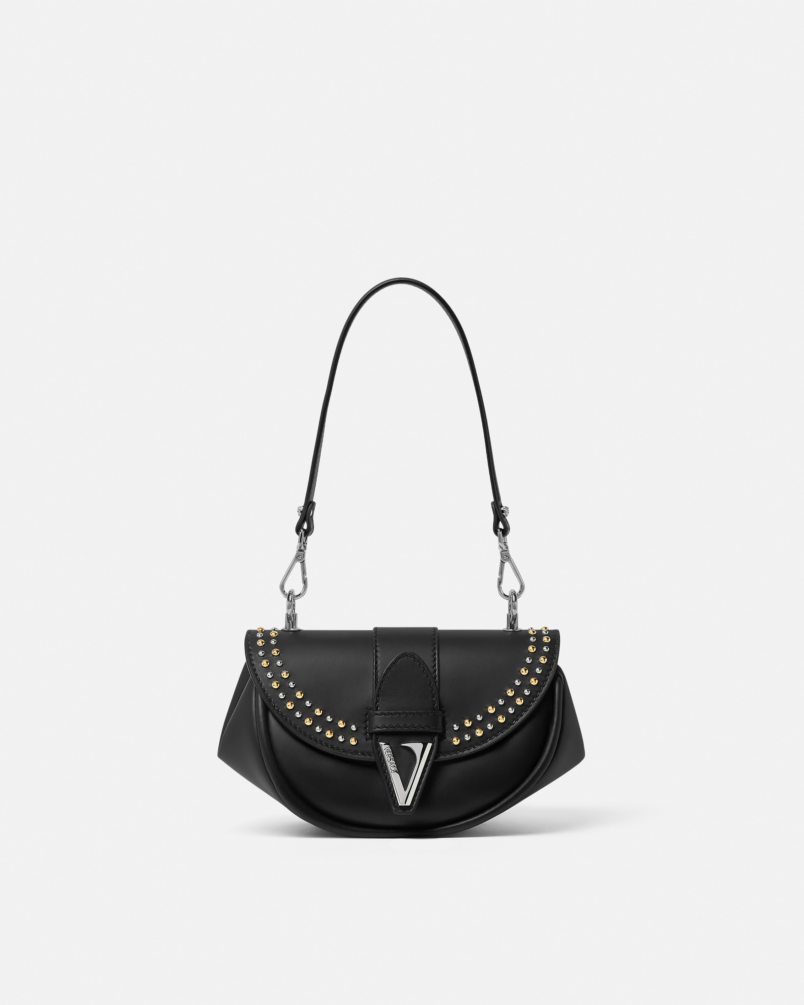 Versace Virtus Embellished Small Shoulder Bag In Black