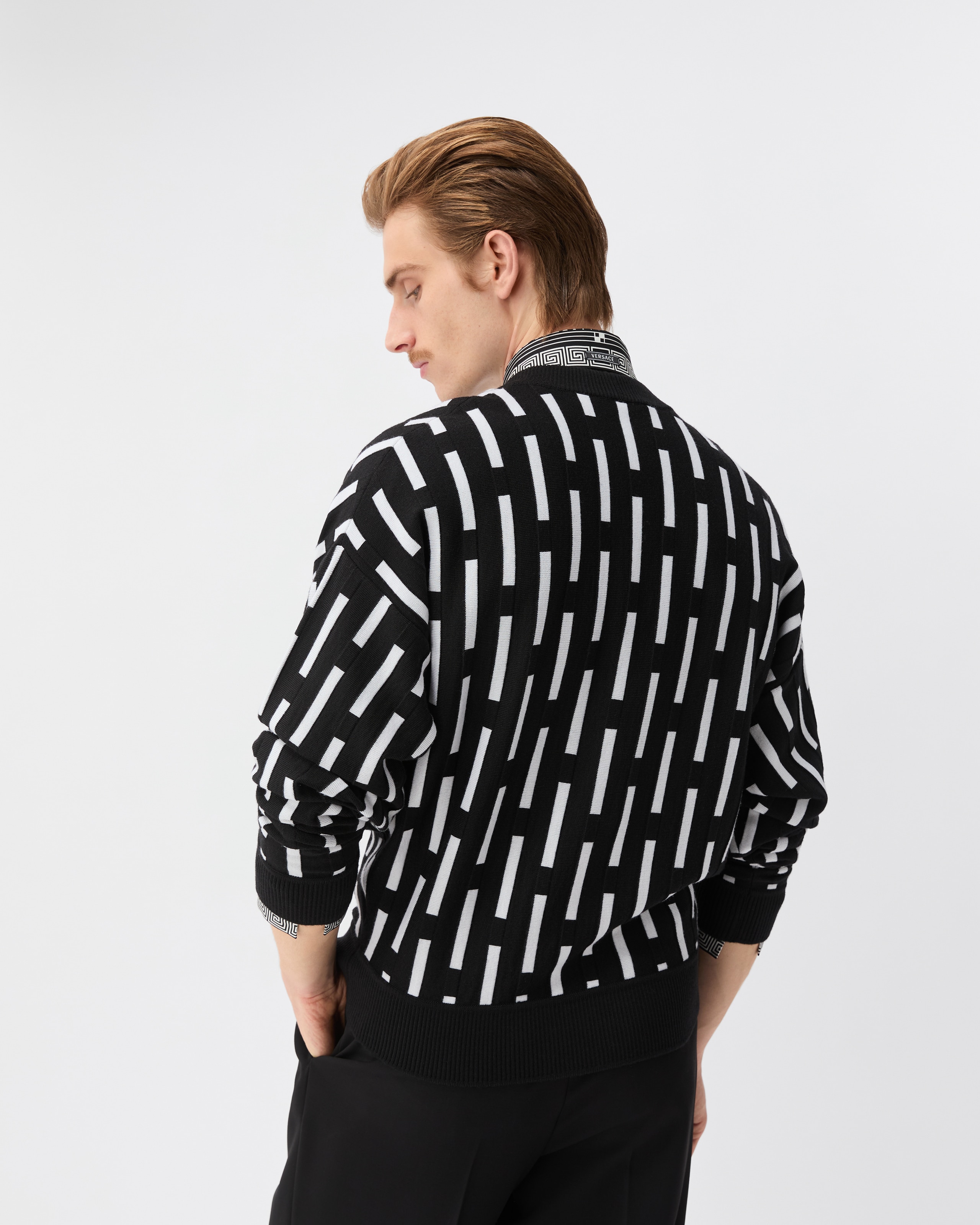 Embroidered-Logo Wool Knit Cardigan | VERSACE US