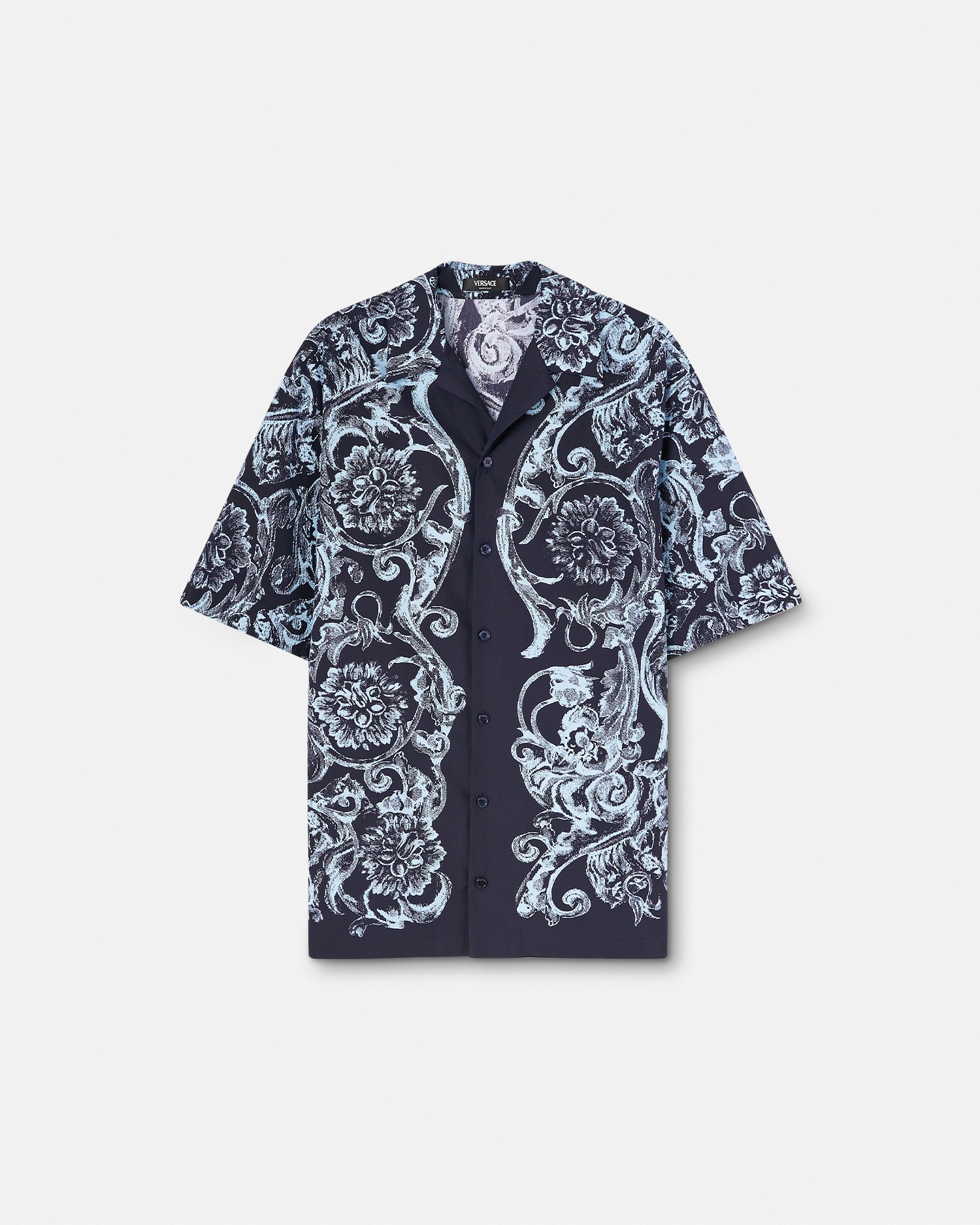 Shop Versace Barocco Stencil Cotton Shirt In Blue+print