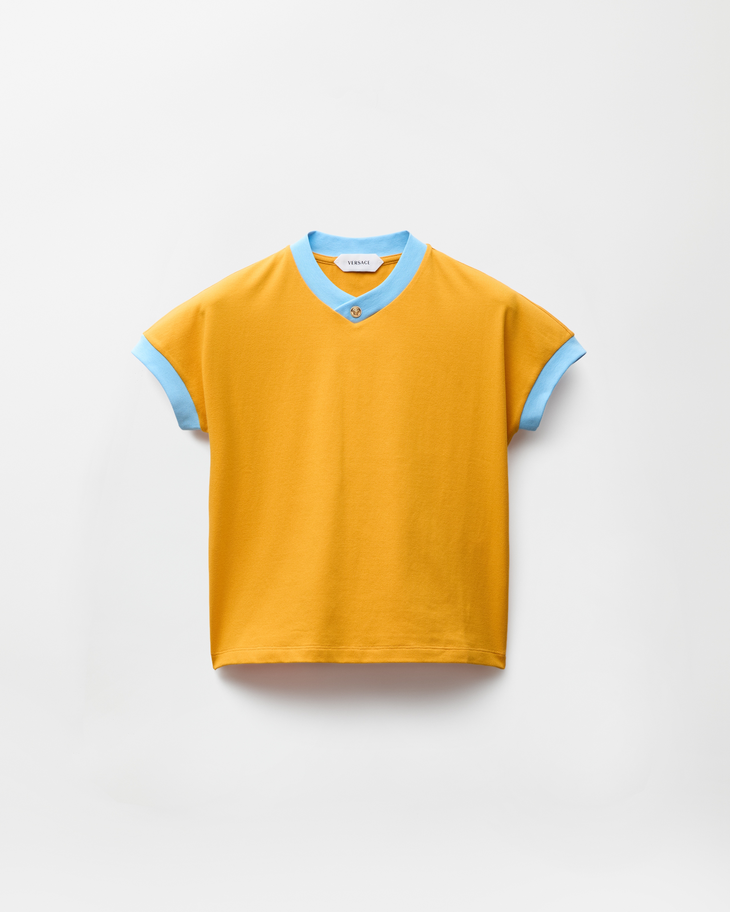 Stretch Cotton-Jersey T-Shirt Blue,Yellow | VERSACE US