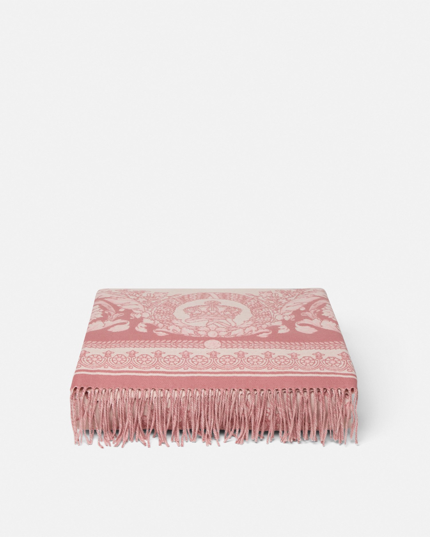 Versace Crete De Fleur Fringed Blanket In Rose+imprimer
