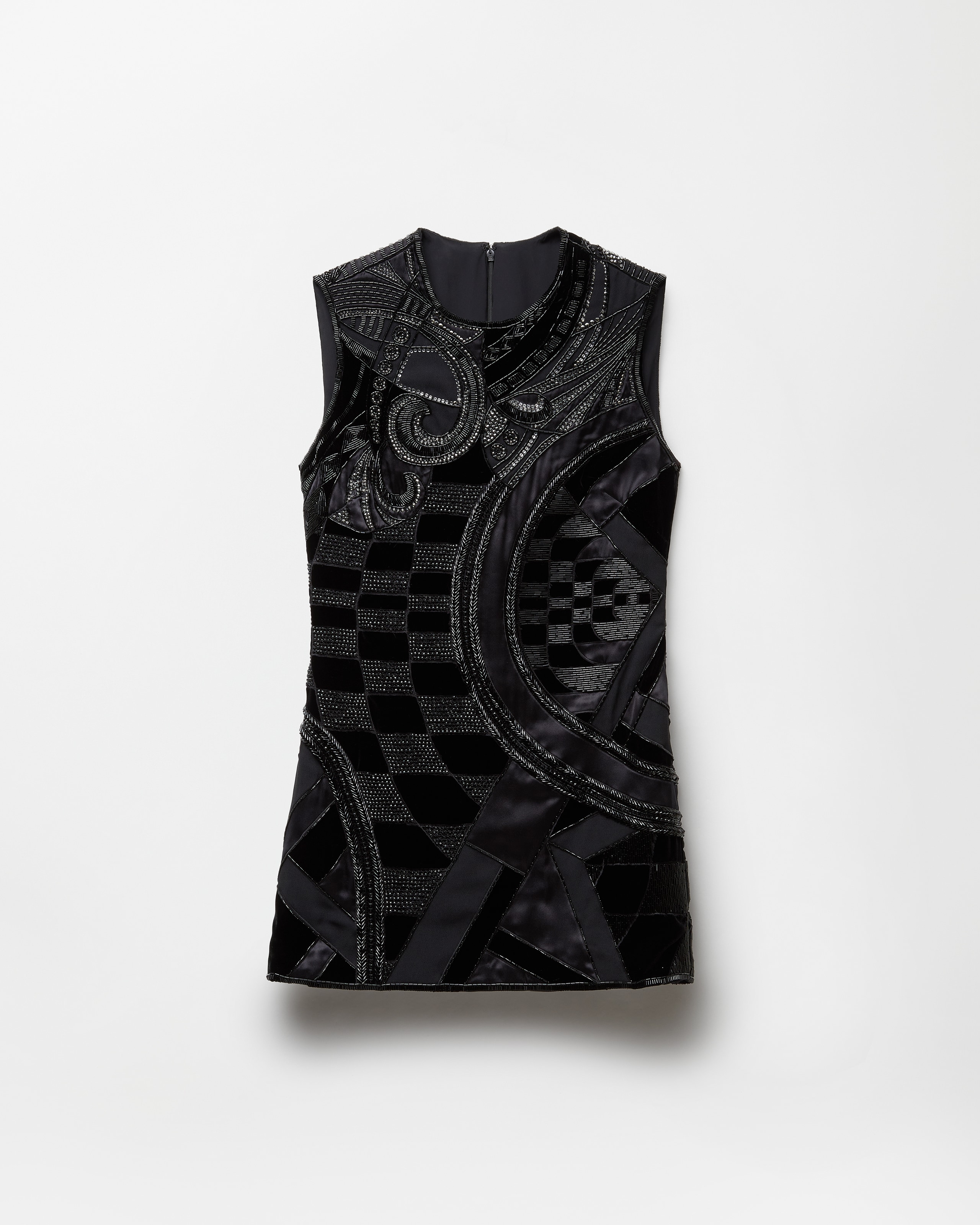 Versace Mini Robe En Envers-satin Brodée In Black