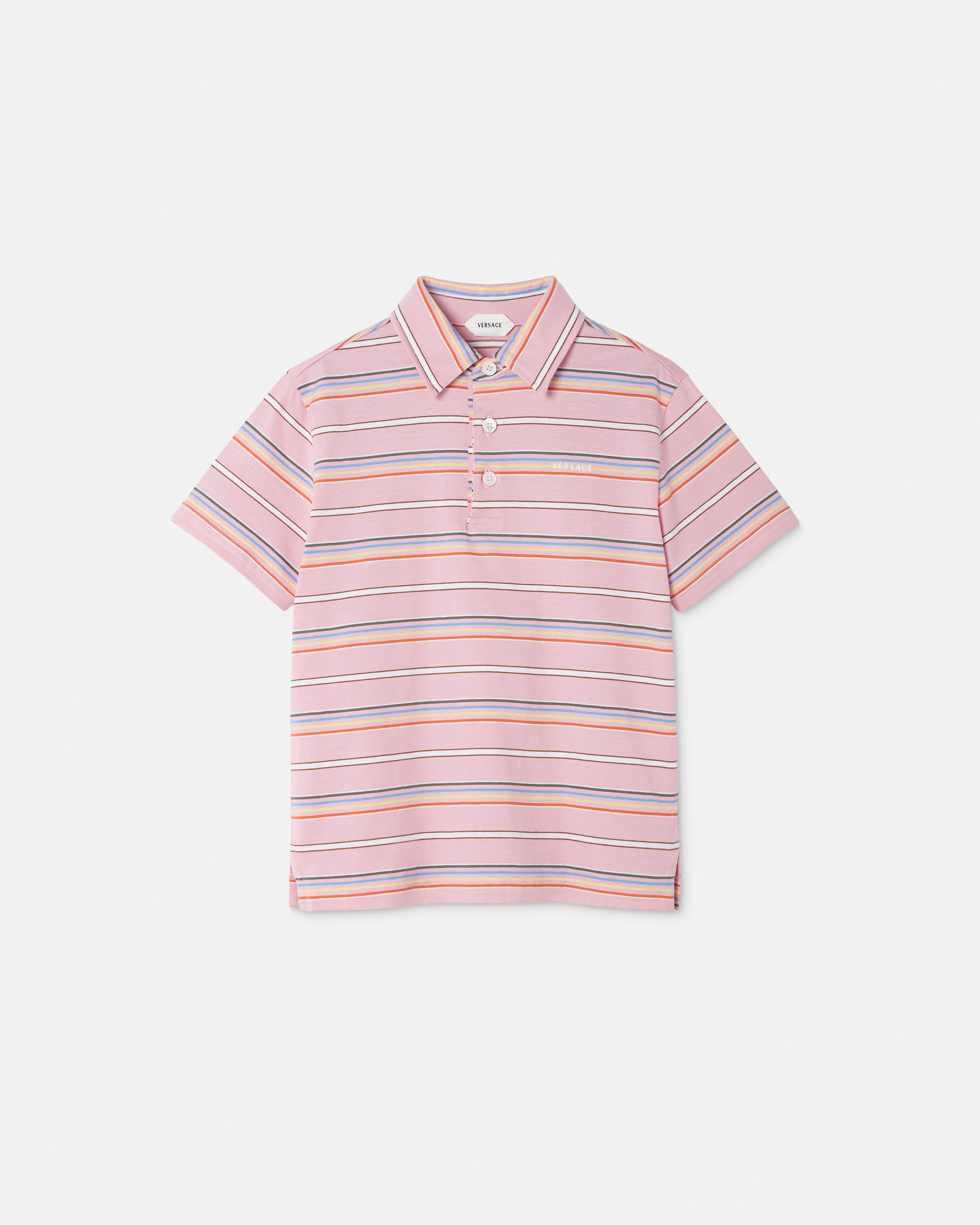 Versace Polo En Jersey De Coton À Rayures Et Logo Kids In Pink