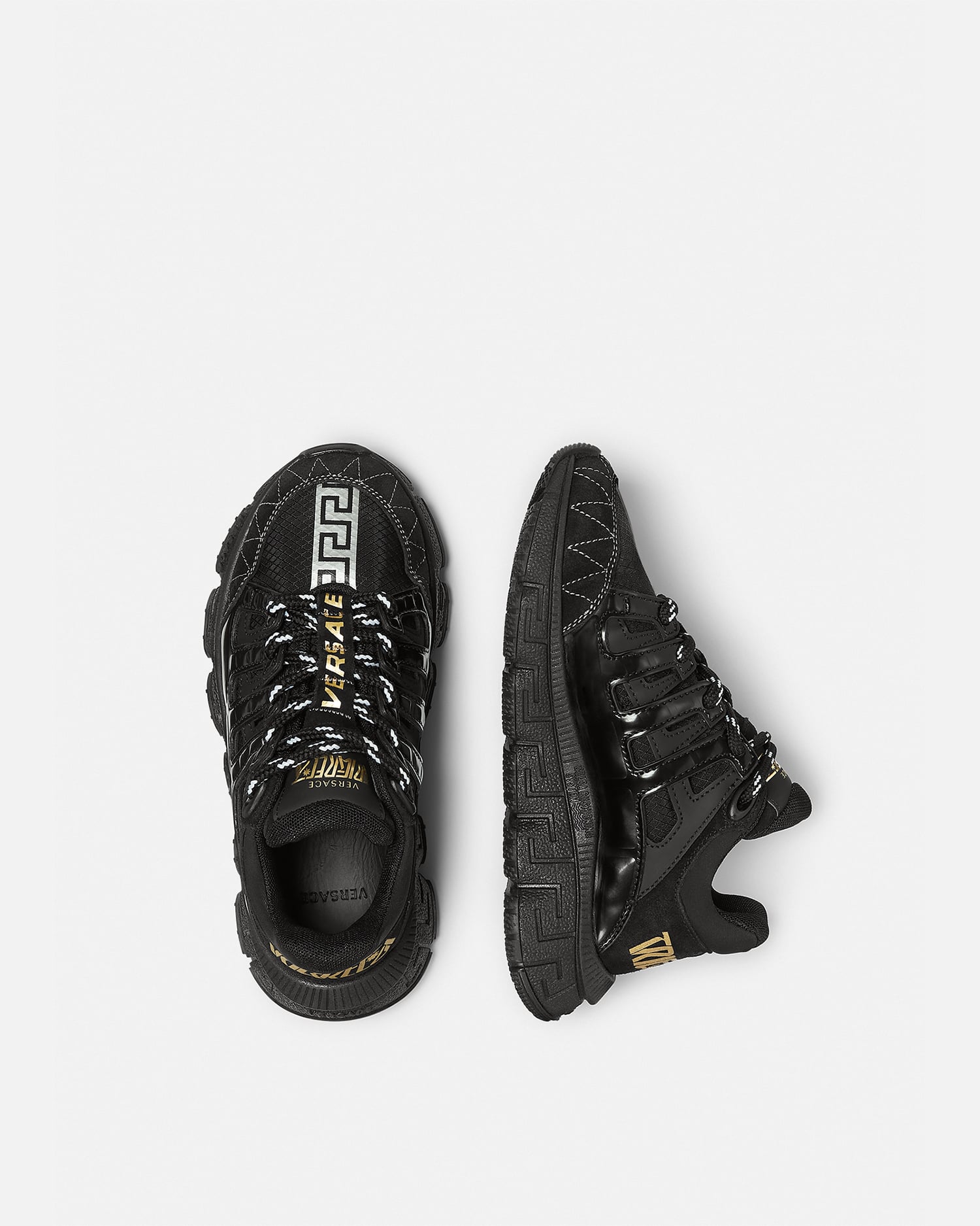 Kids' Trigreca Leather Sneakers Black,Gold | VERSACE US