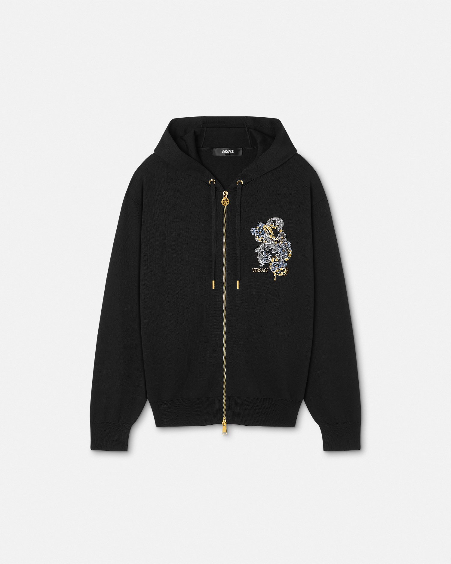 Versace Embroidered Chinese New Year Knit Zip Hoodie In Black