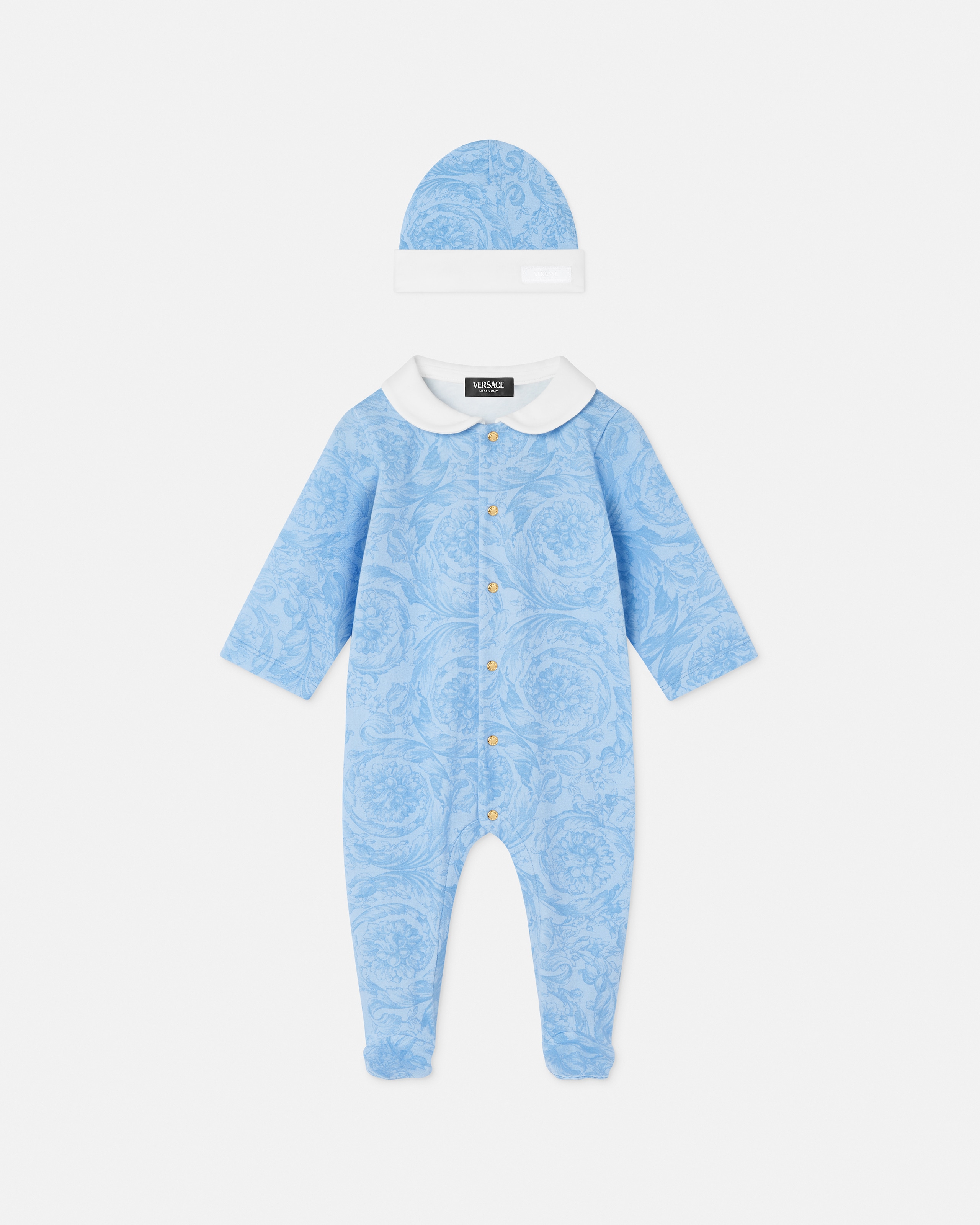 Baby Printed Cotton-Jersey Sleepsuit Pink | VERSACE US
