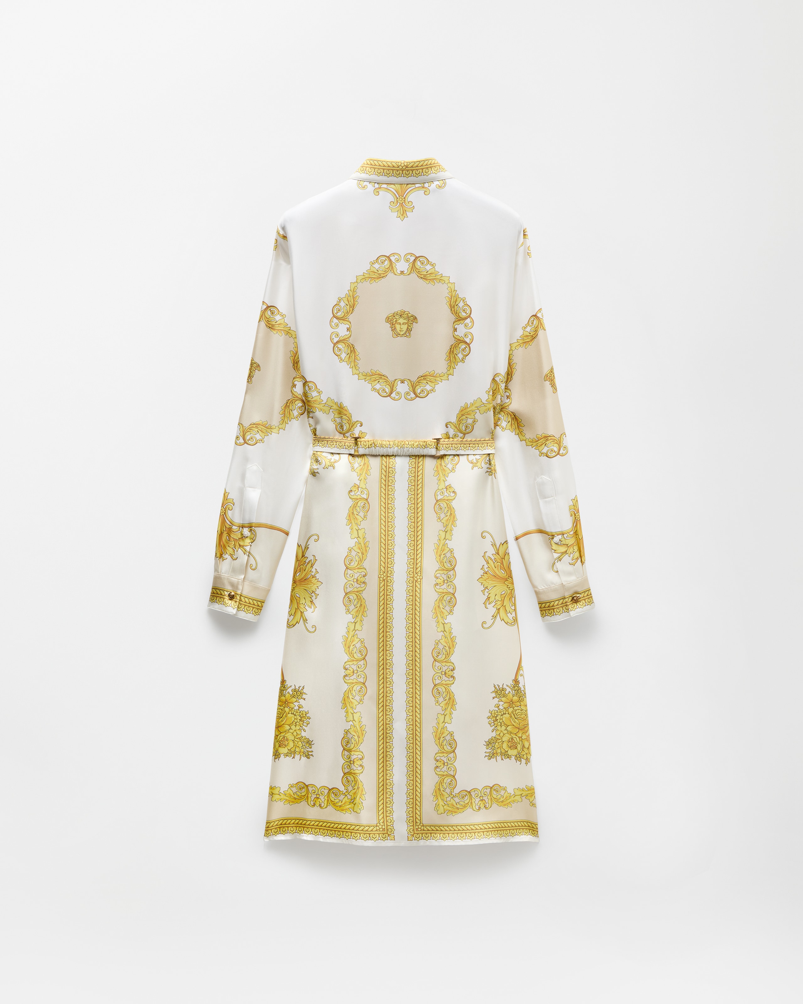 white and gold midi dress Printed Silk Twill White,Gold jezebel