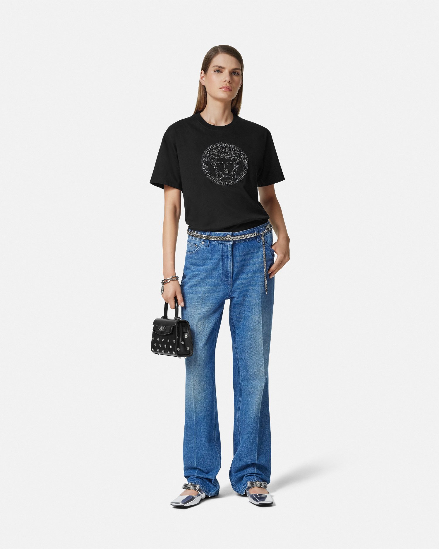 Versace Embellished Medusa T-shirt In Black