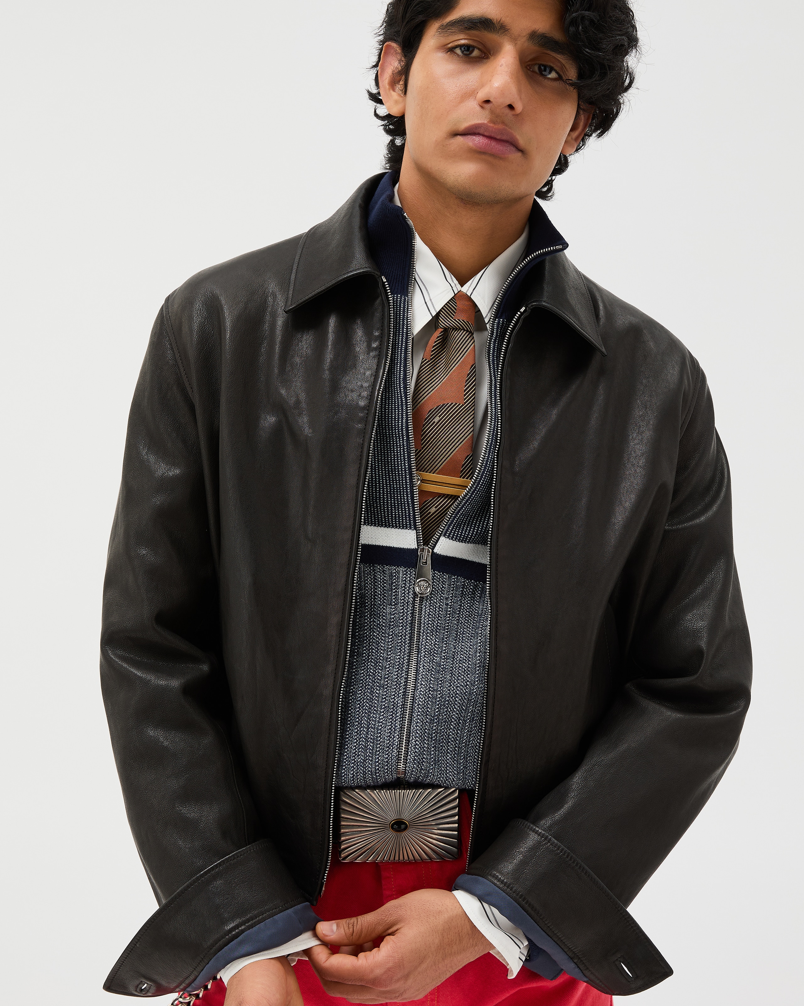 Versace Leather Blouson In Black