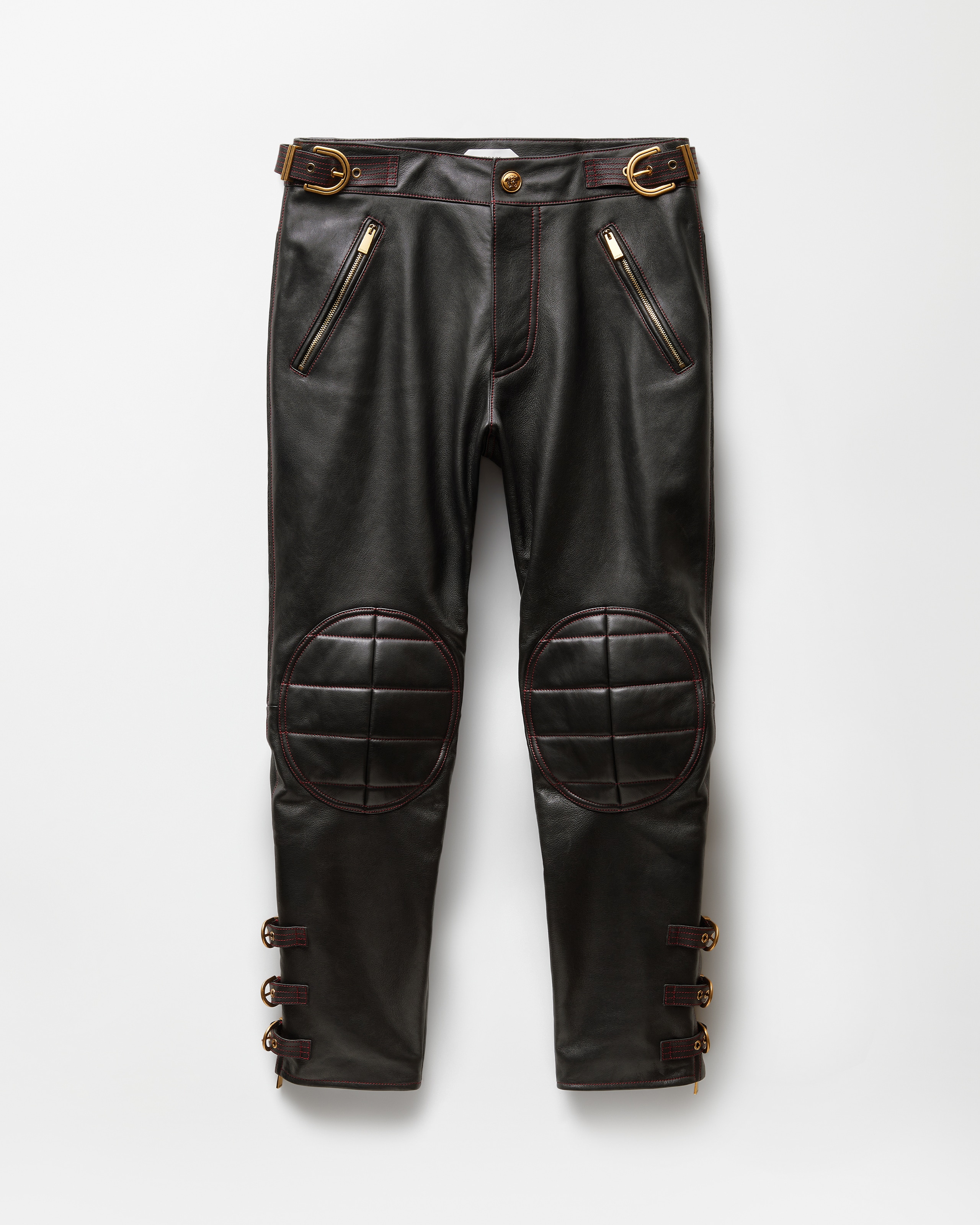 Versace Pantalon De Motard En Cuir Nappa In Black