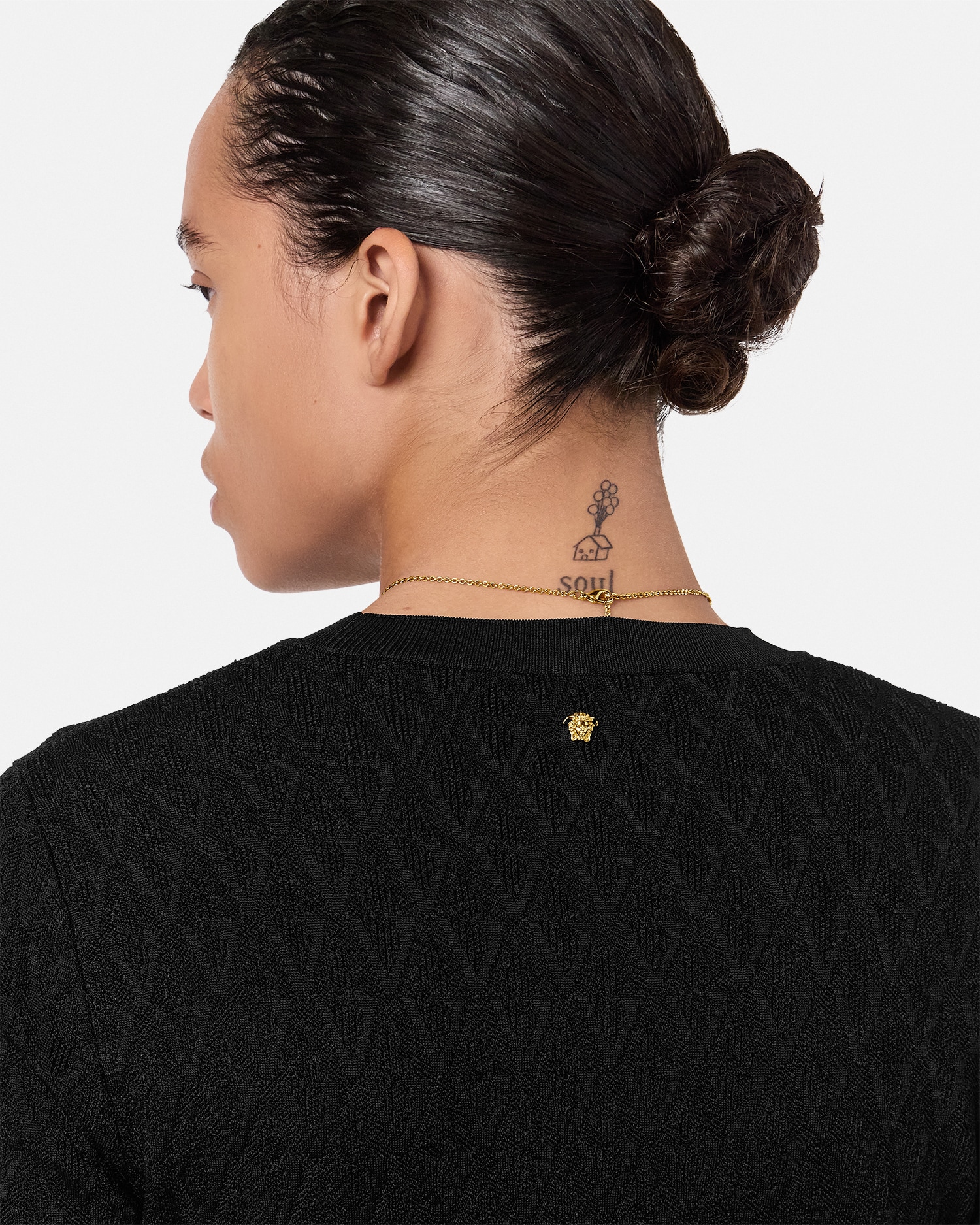 V Allover Jacquard Fitted Knit T-Shirt