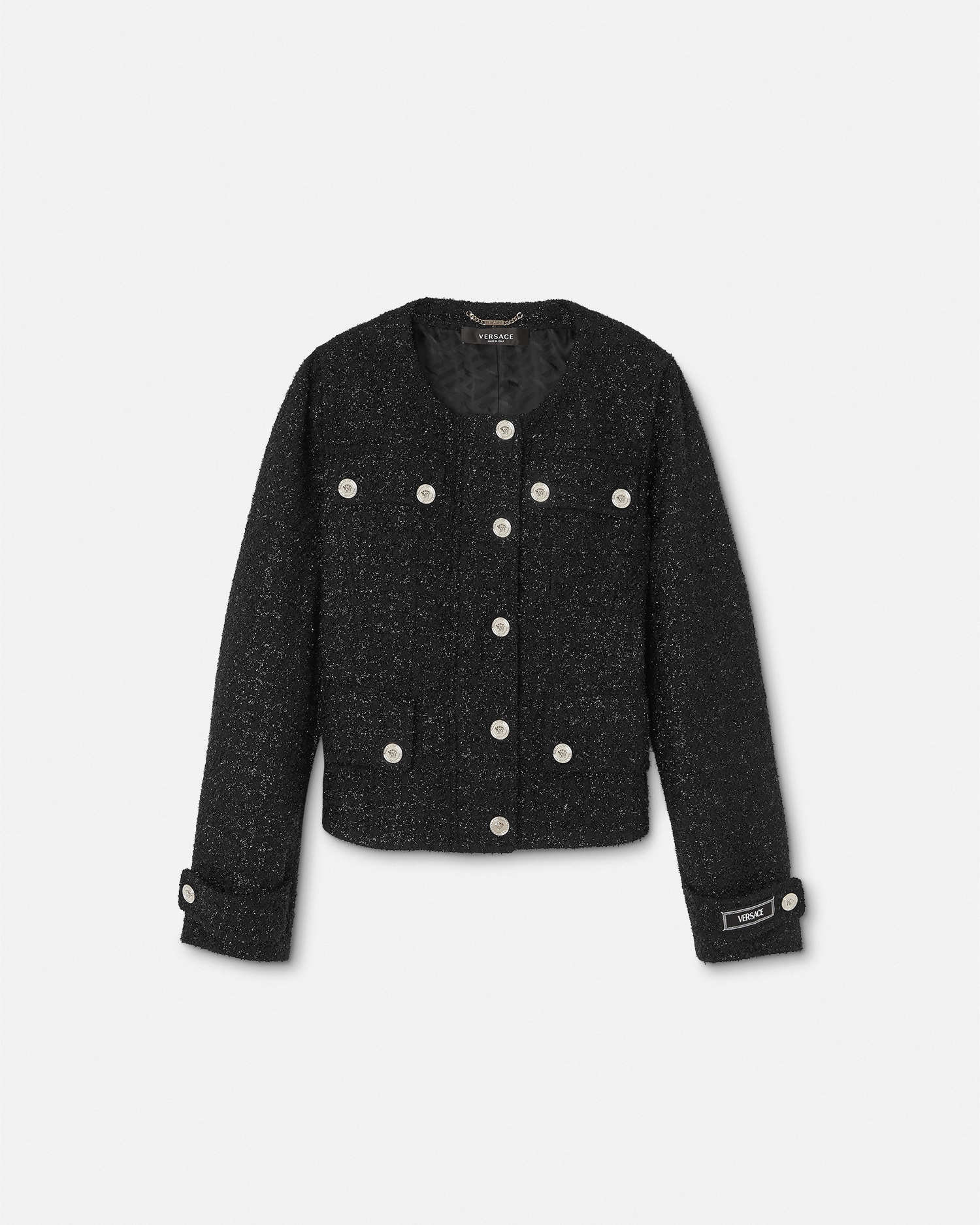 Versace Medusa Head Single-breasted Tweed Jacket In Black