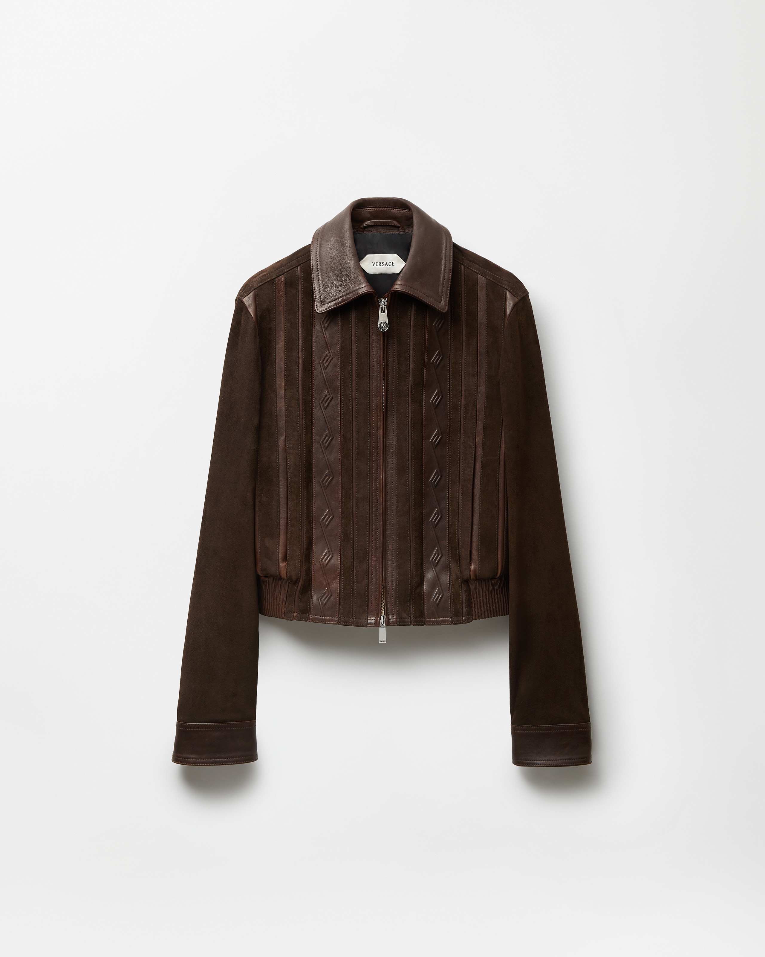 Versace Nappa & Suede Blouson In Brown