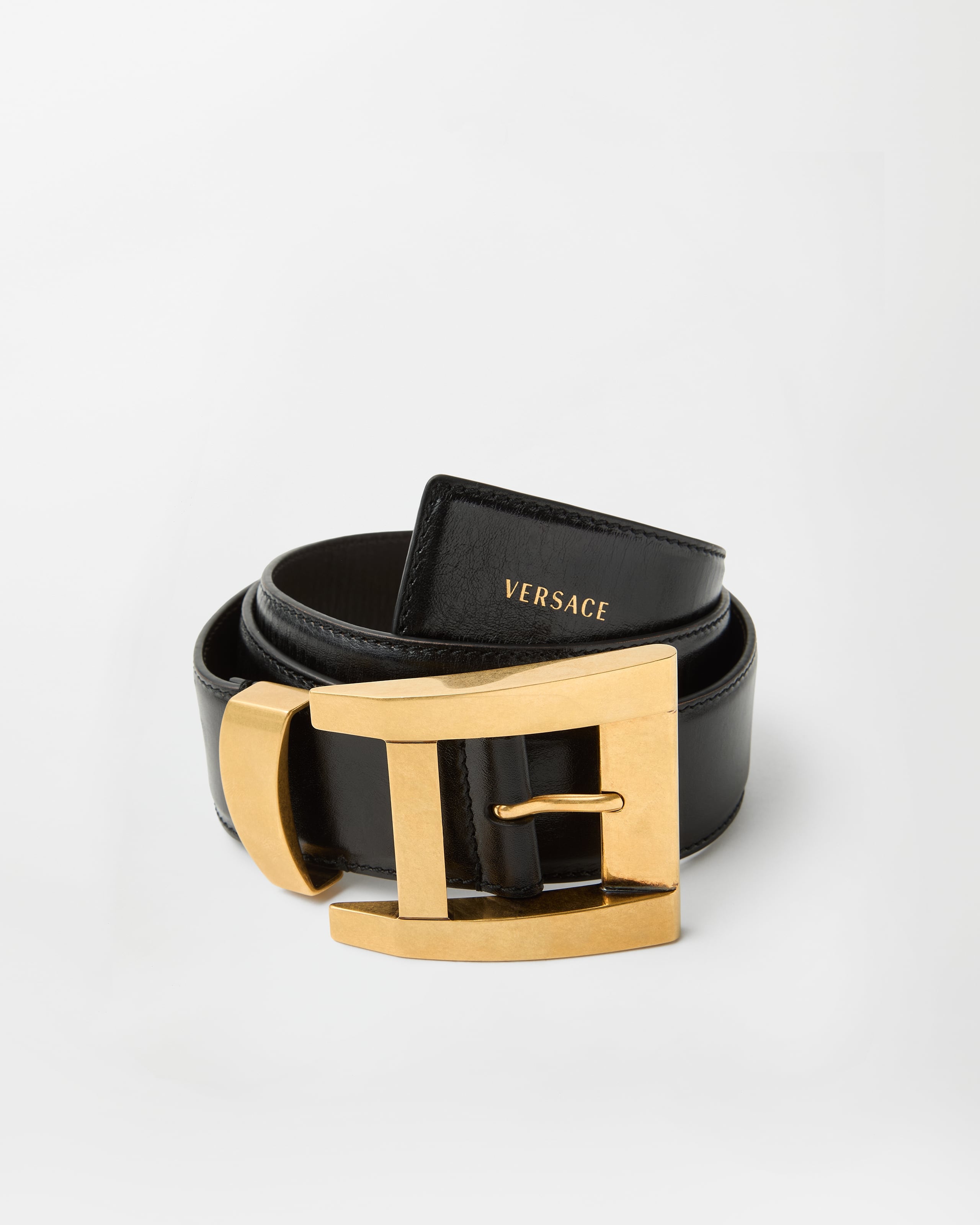 VERSACEブラックベルト　ゴールドバックル Leather Belt 4 cm Brown | VERSACE US