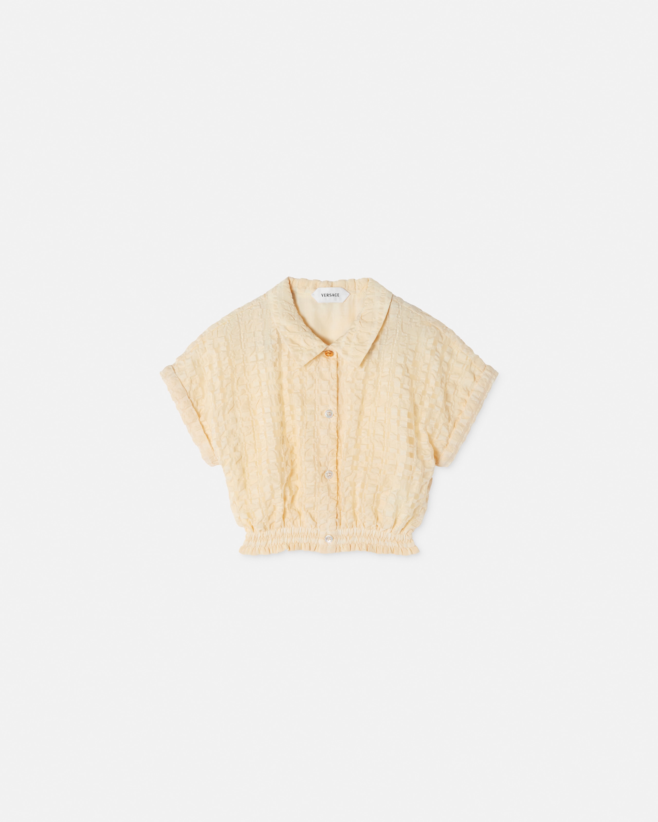 Versace Chemise Courte Cloquée À Carreaux En Organza Kids In Jaune