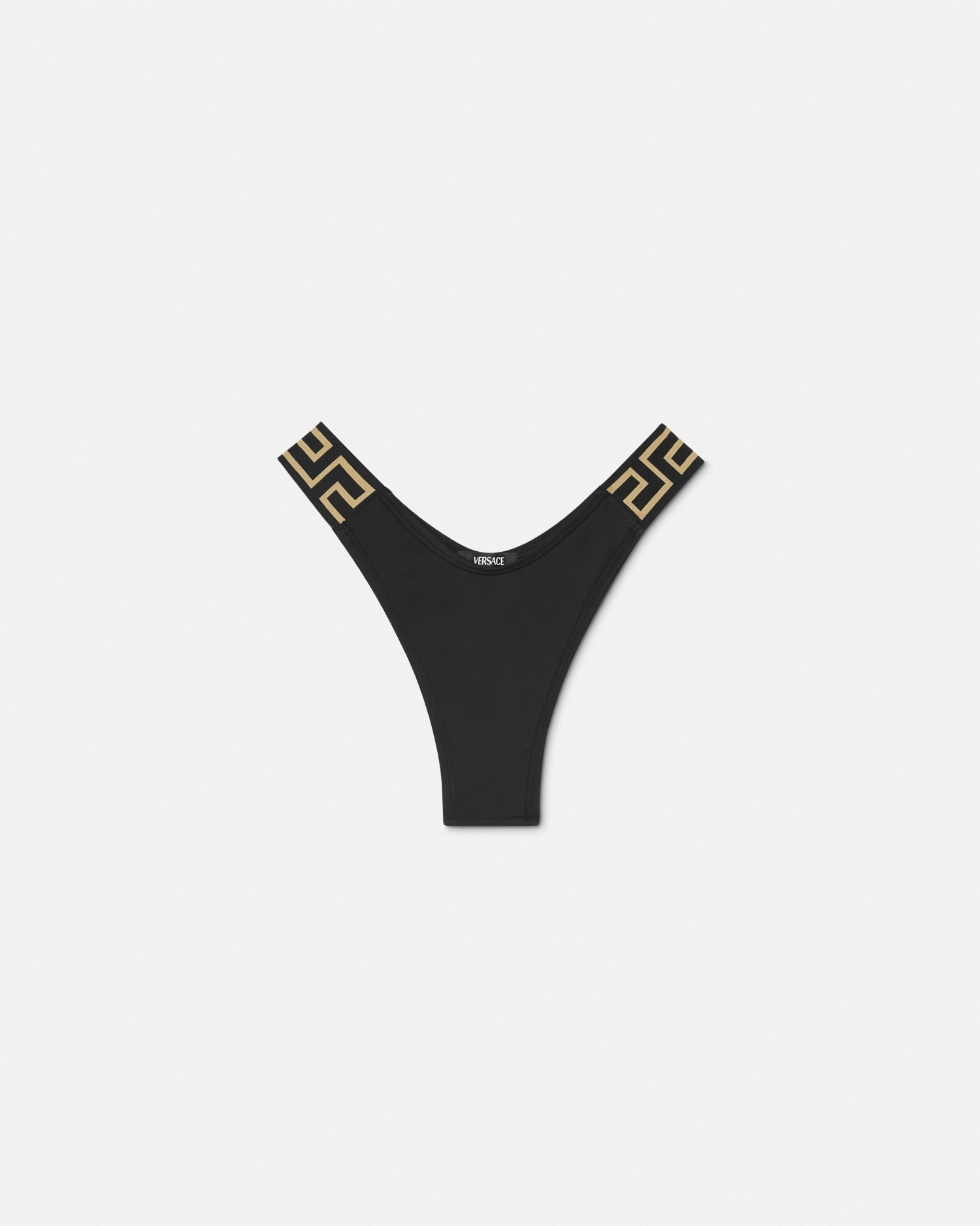 Versace Black Bikini Bottoms With Greca Motif Detail And High Cut In Tech Fabric Stretch Woman In Black