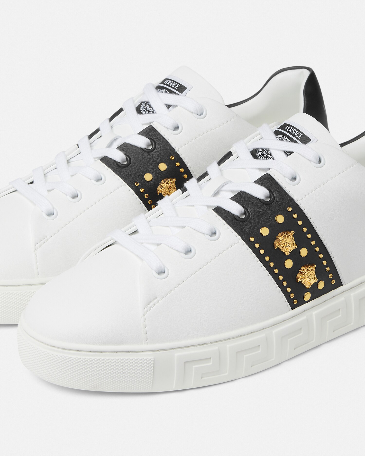 Studded Greca Sneakers Black,White | VERSACE US