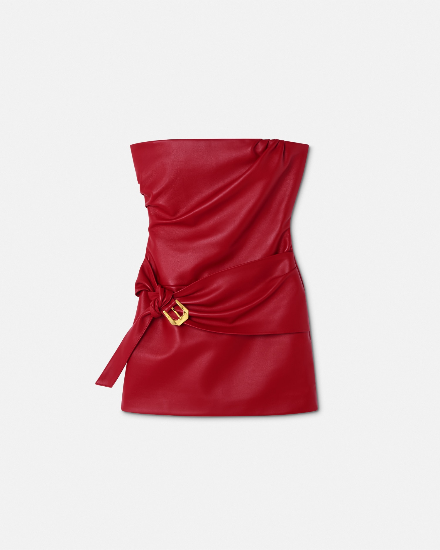 Versace Leather Strapless Mini Dress In Burgundy