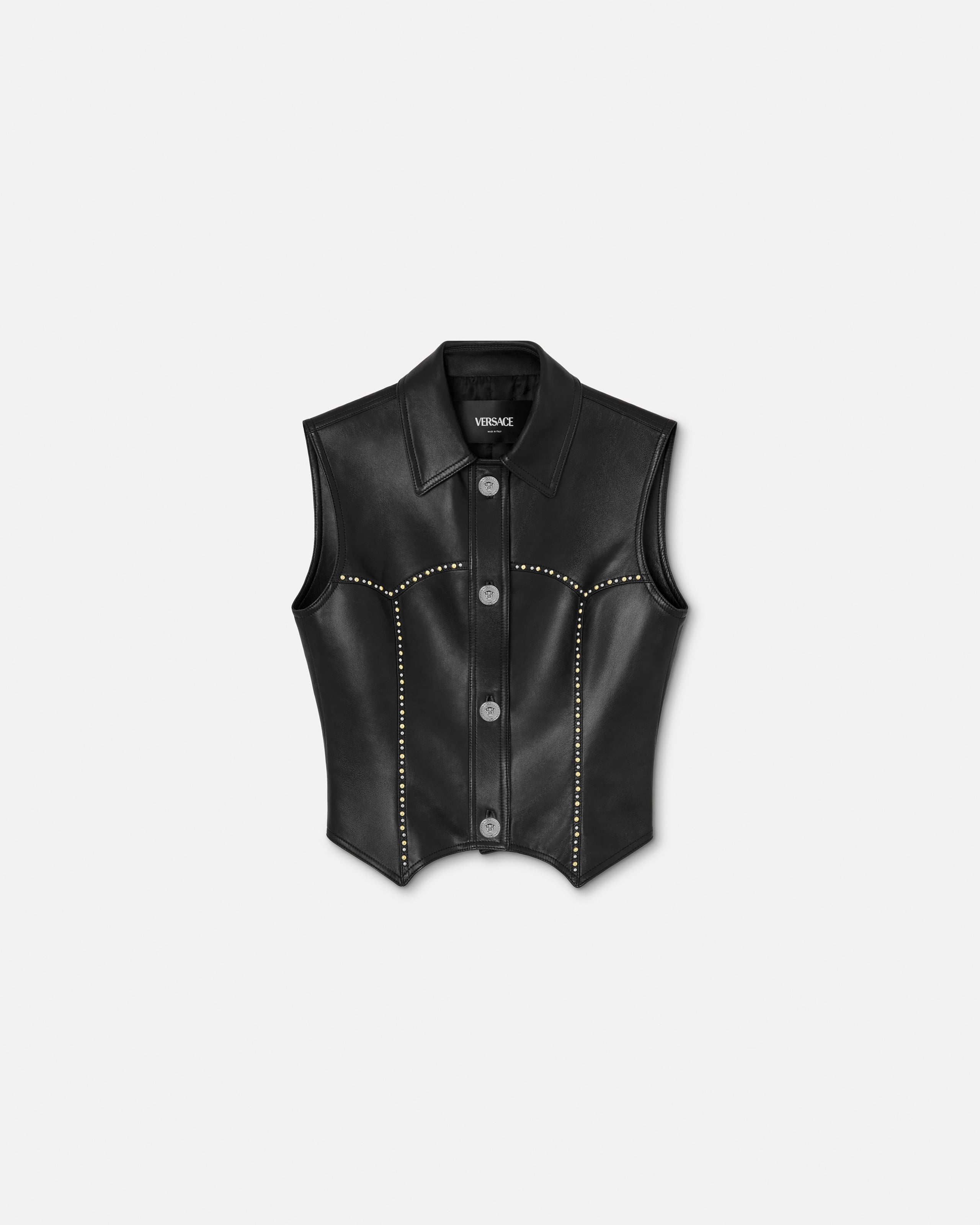 Versace Veste Sans Manches En Cuir À Ornements In Black