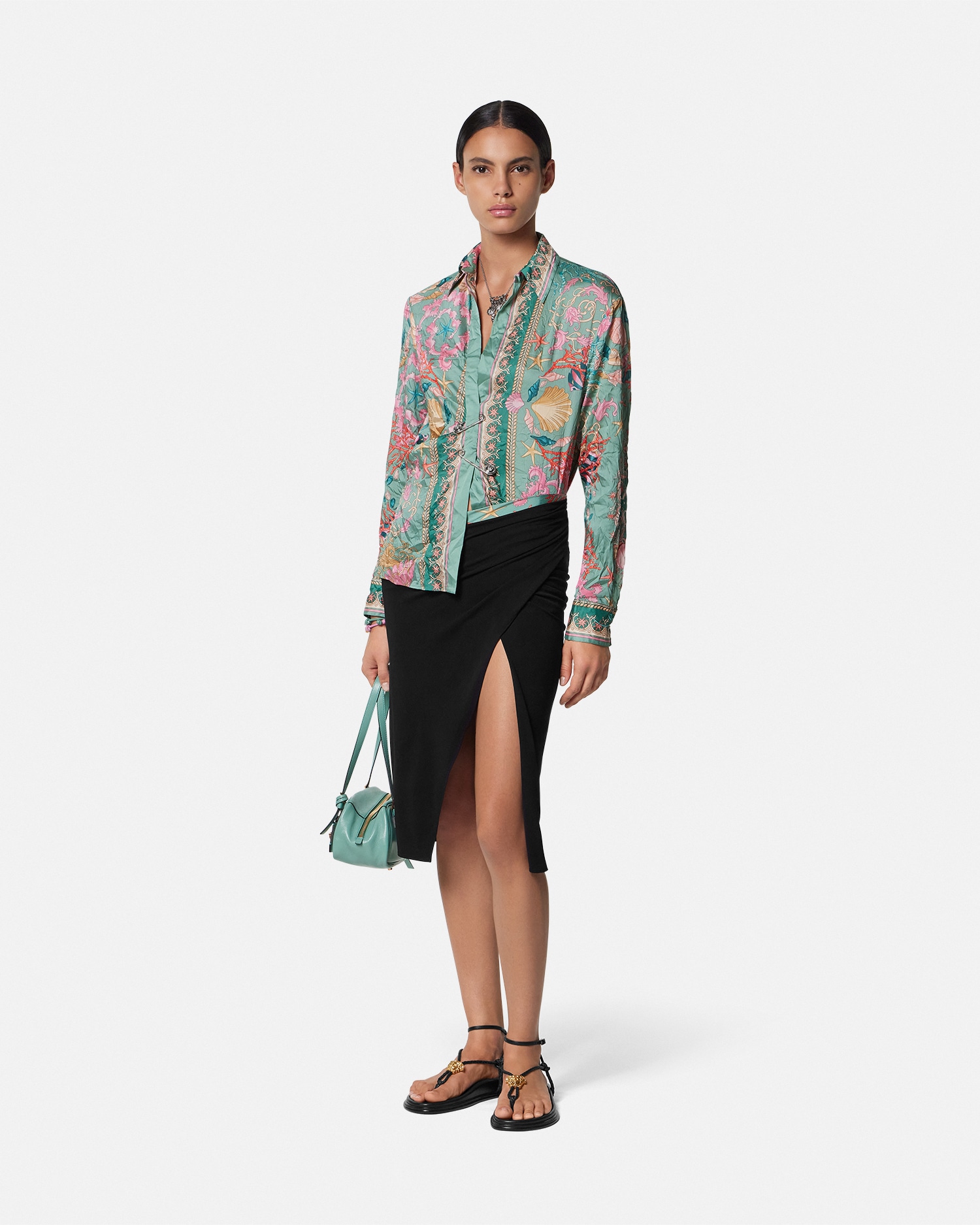 Underwater Barocco Draped Midi Skirt
