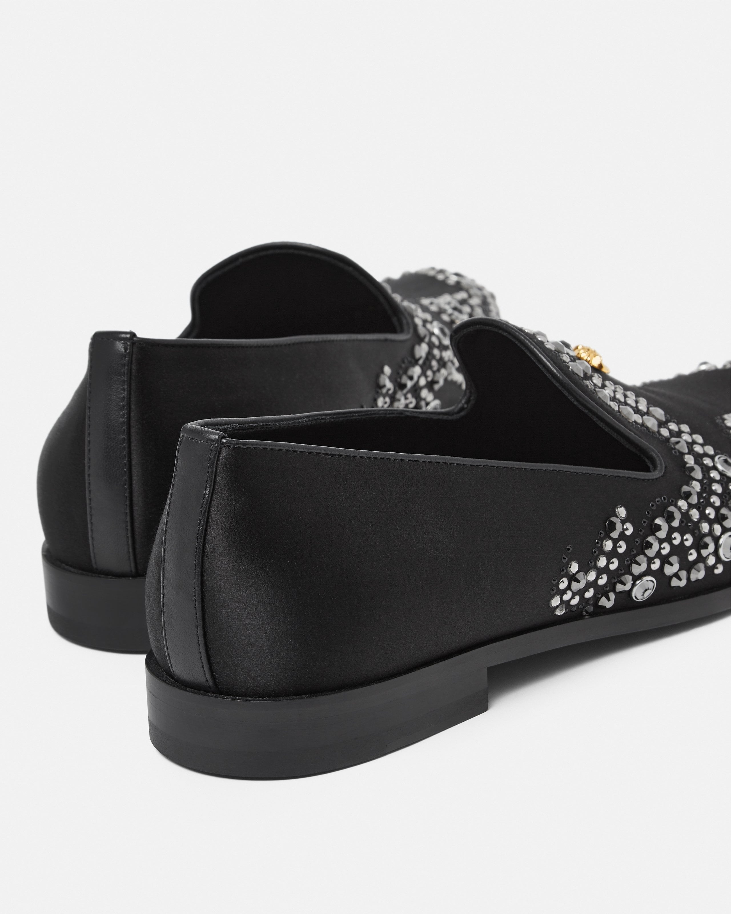 Medusa Embellished Satin Slippers