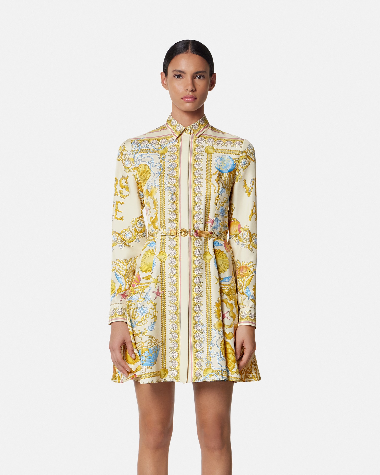 Underwater Barocco Silk Midi Shirt Dress
