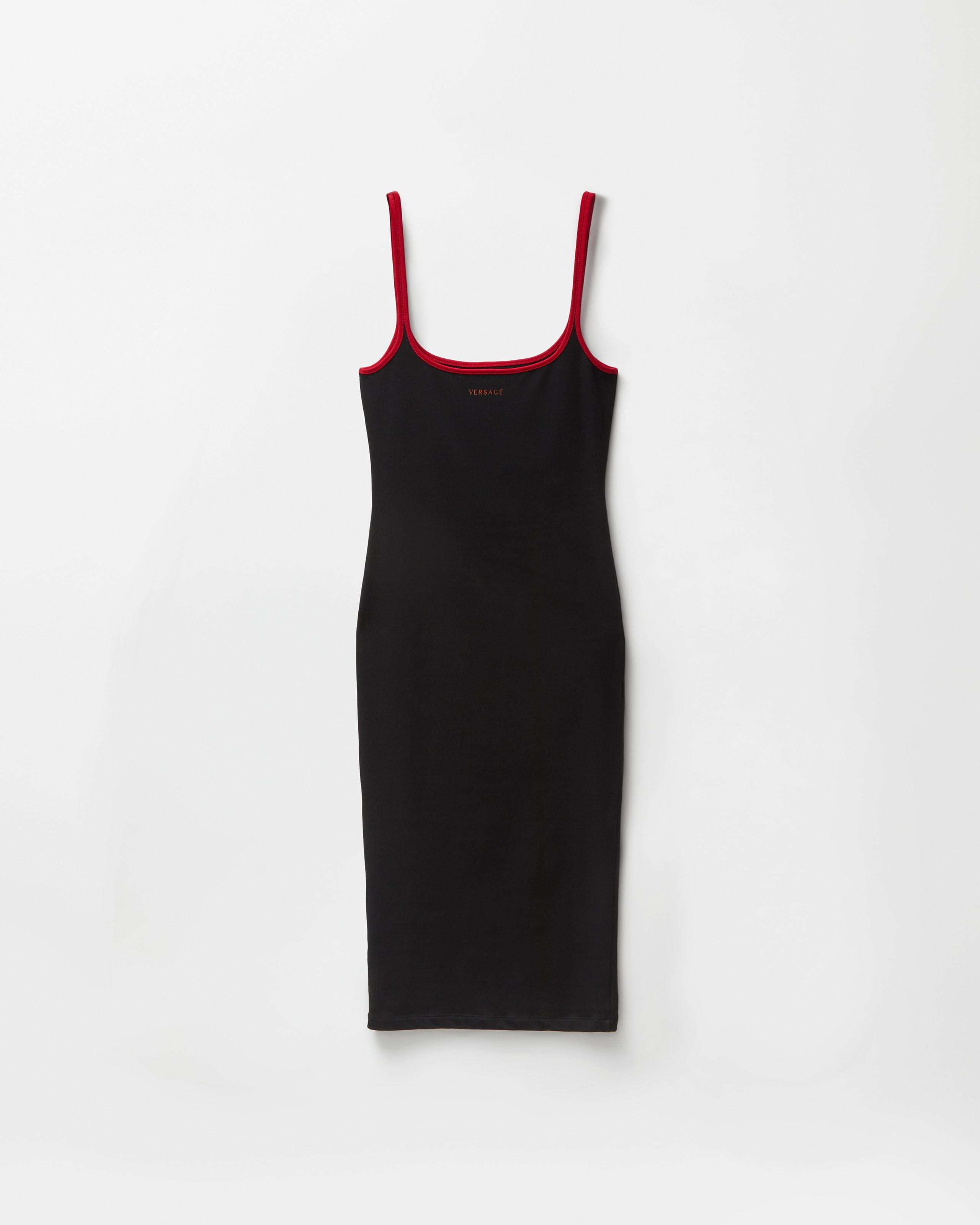 Embroidered Stretch Cotton-Jersey Midi Dress Black,Red | VERSACE US