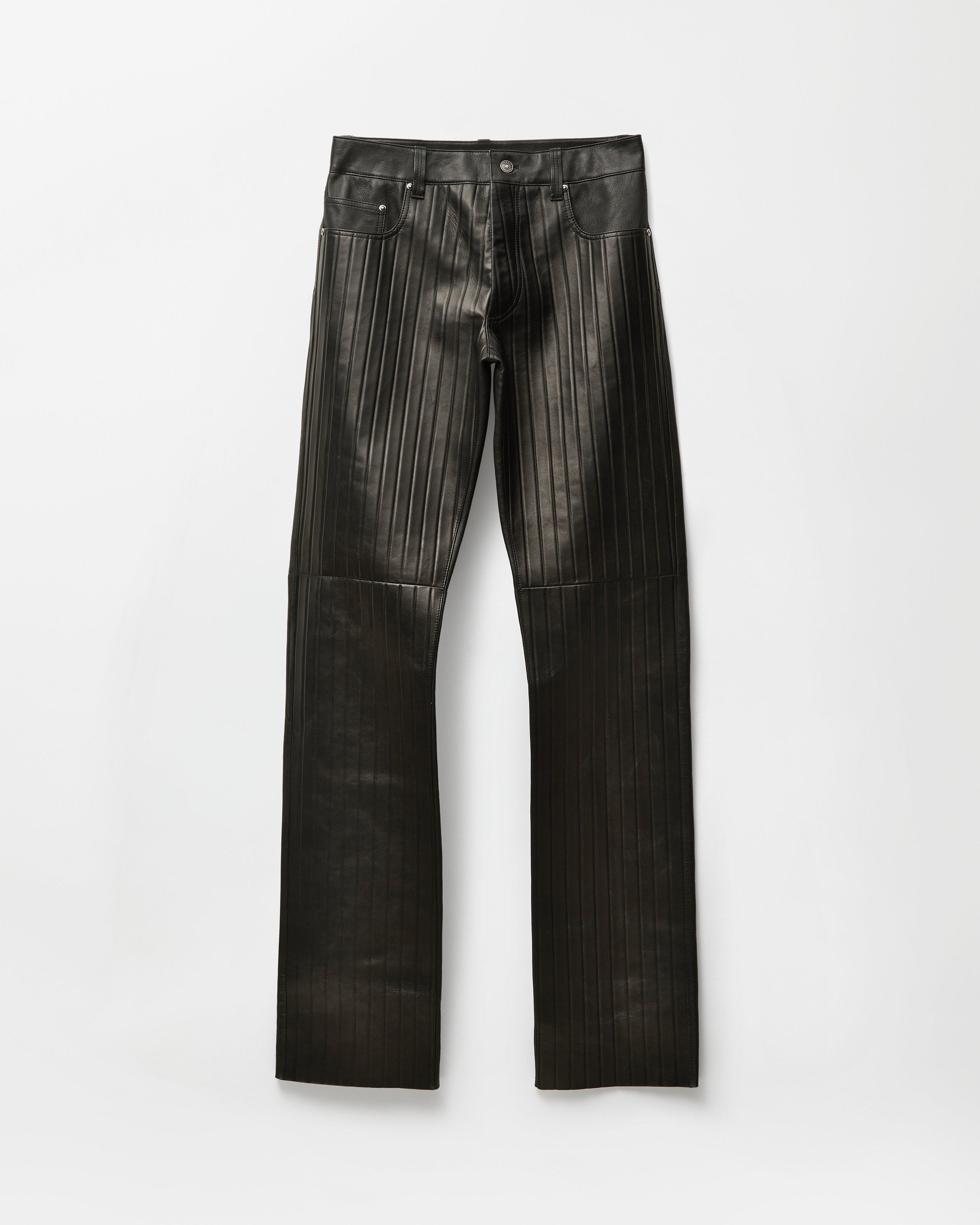 Embossed Leather Pants Black | VERSACE US
