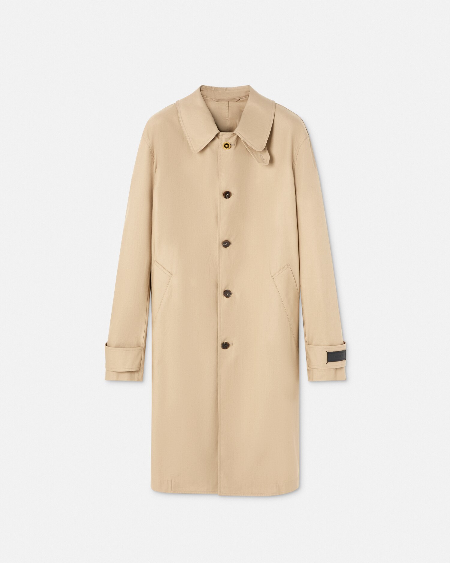 Versace Barocco Panelled Gabardine Trench Coat In Yellow+print