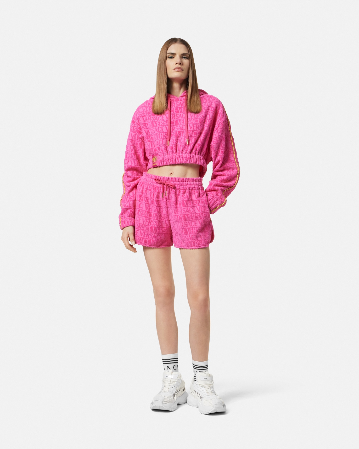 Versace I ♡ Baroque Sweat À Capuche Court In Pink