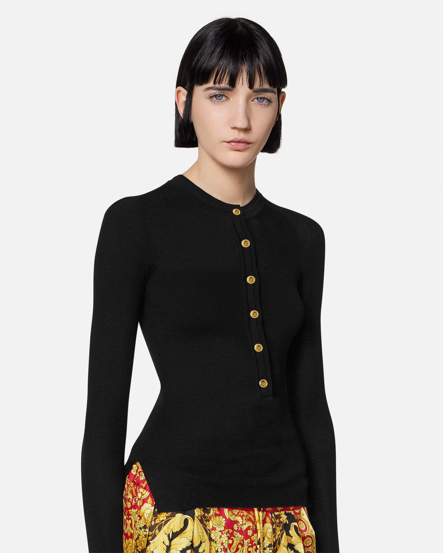 Merino Wool Ribbed Knit Henley Top