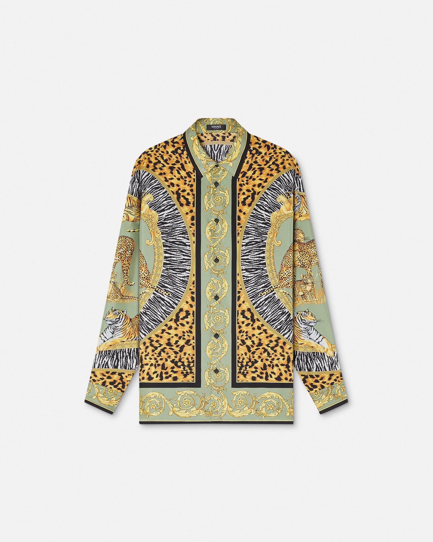 Wild Cats Silk Shirt Green,Black | VERSACE US