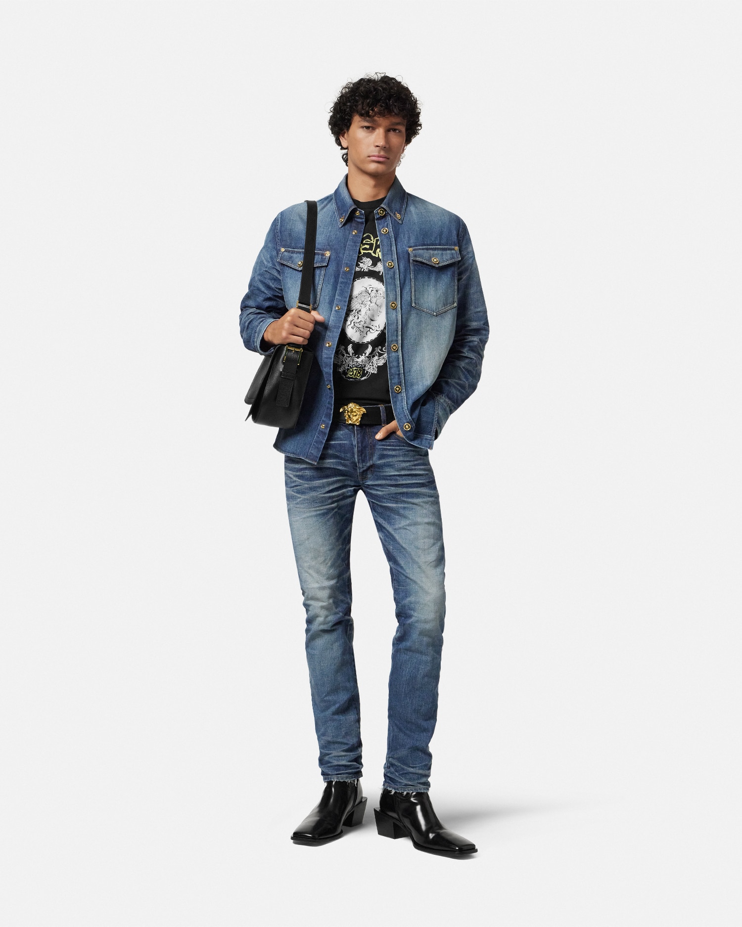 Versace Blue Jeans With Regular Fit And Medusa Hardware In Bleu