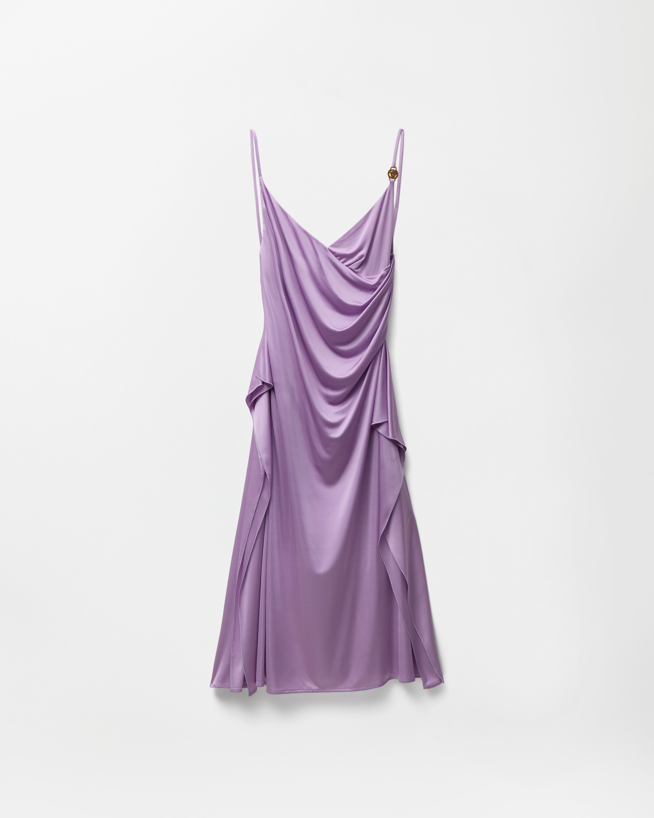Versace Robe Mi-longue En Jersey Viscose Drapée In Lilas