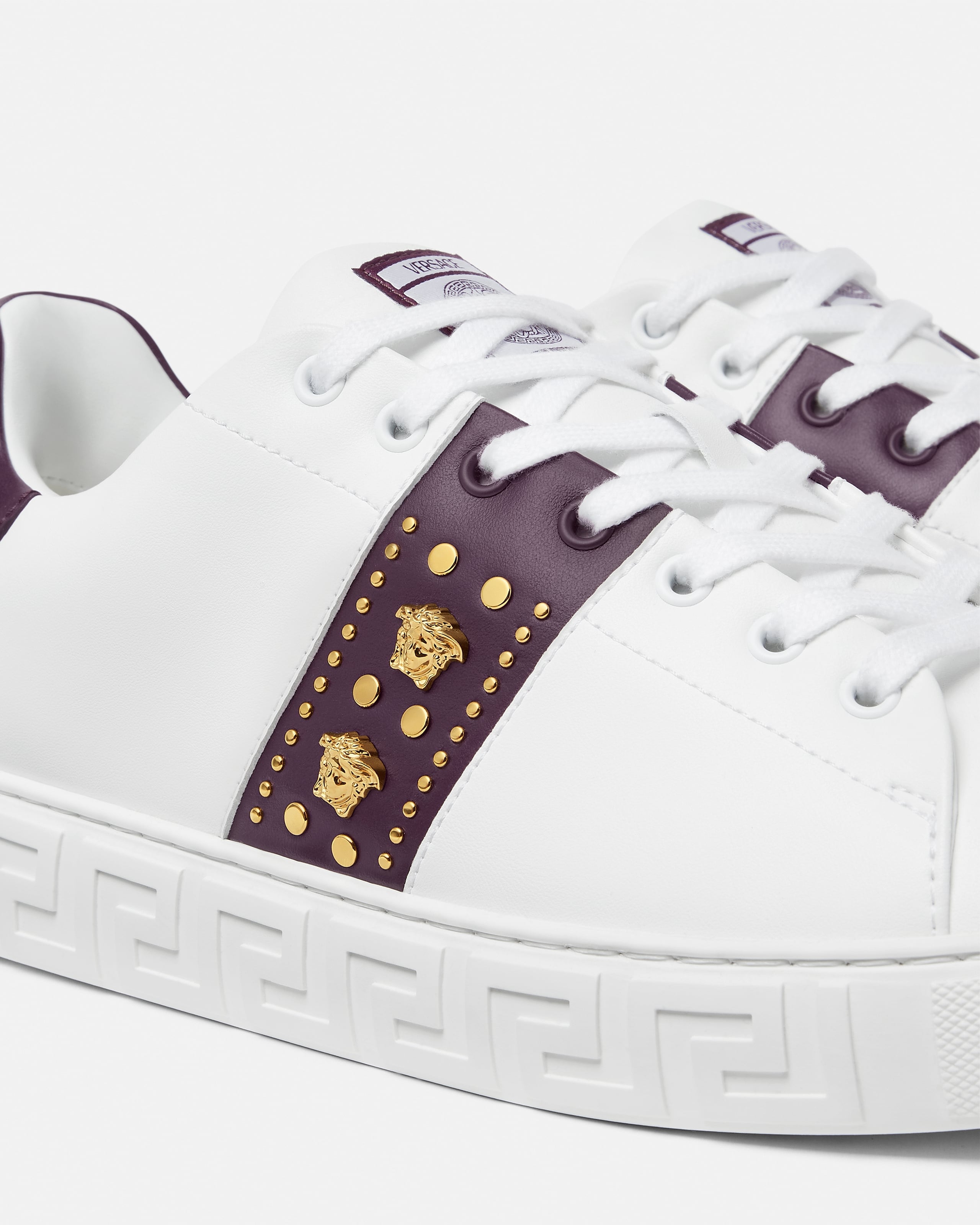 Greca Embellished Sneakers White,Red | VERSACE US