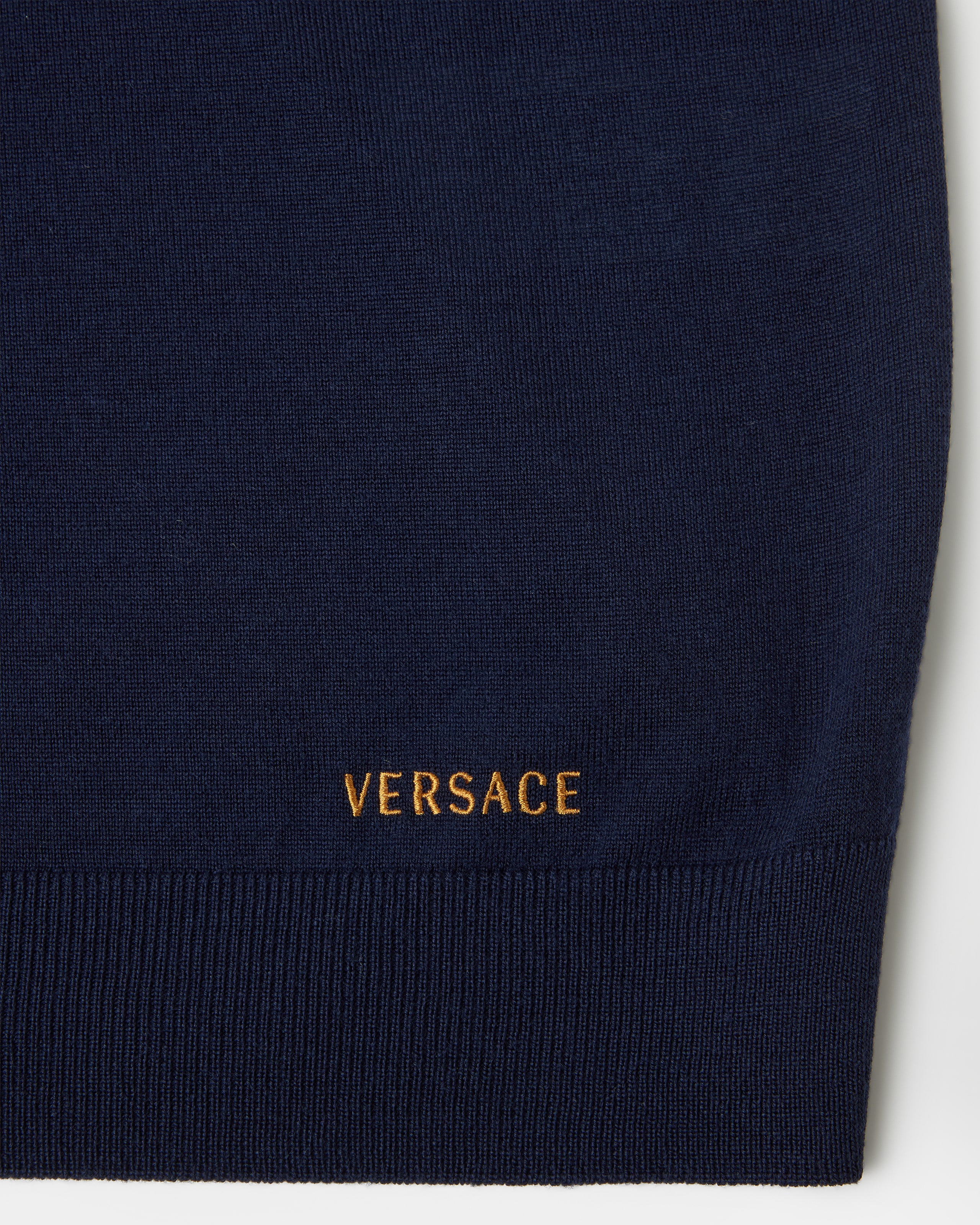Embroidered Wool Knit Shirt Blue | VERSACE US