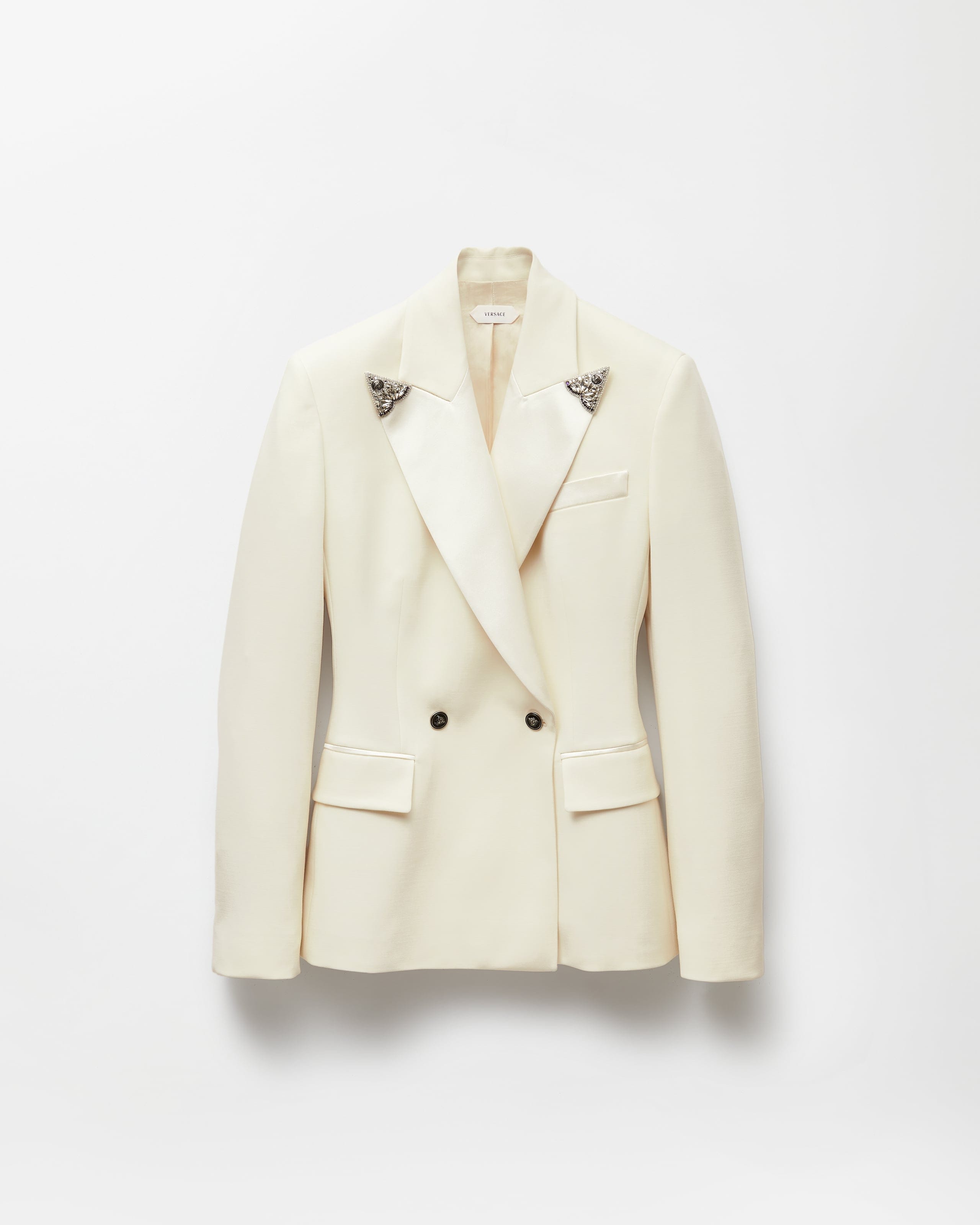 Versace Stretch Wool Blazer With Embroidered Lapels In White